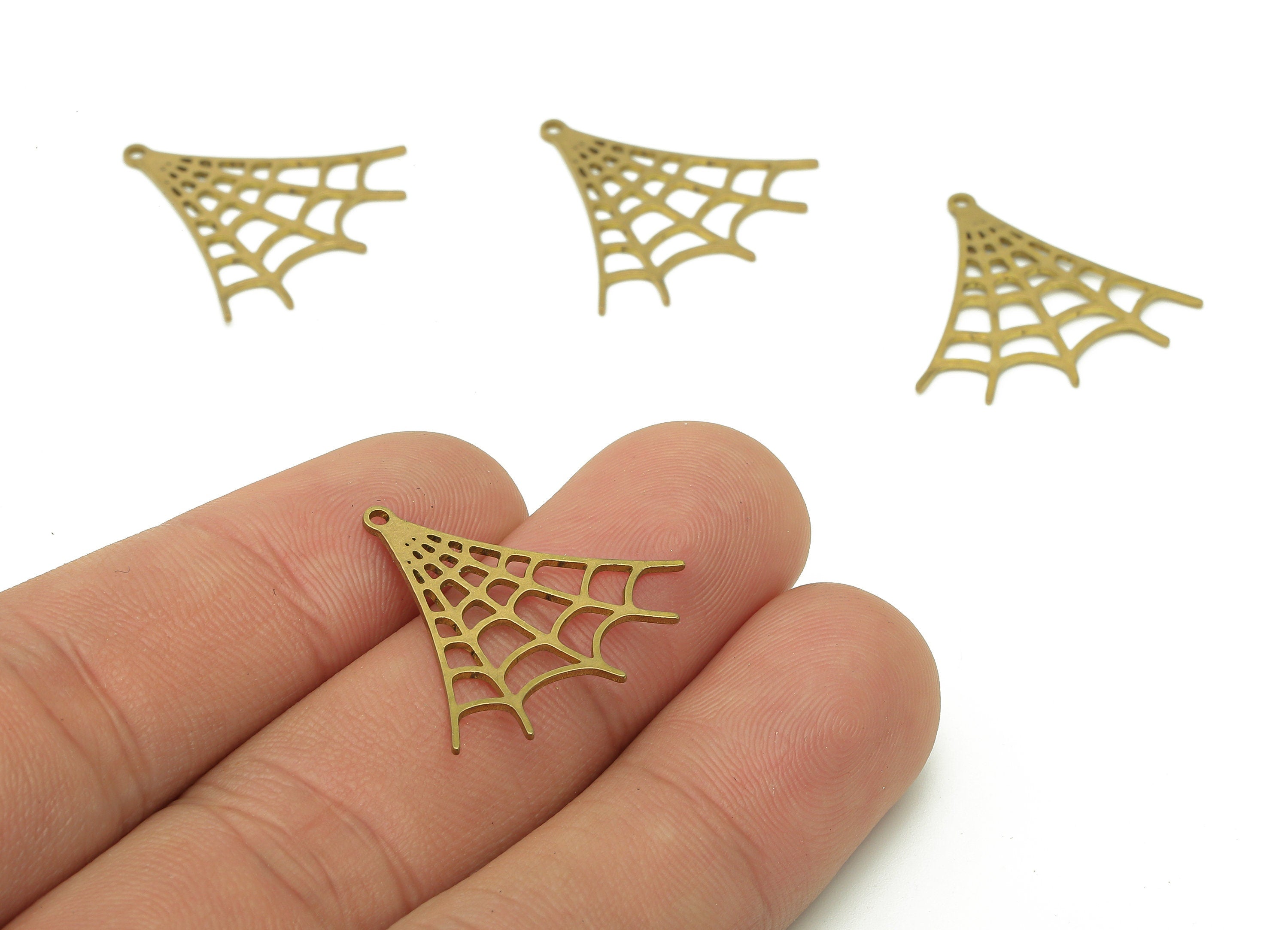 Brass Spider Web Earring Charm - Raw Brass Spider Web Earrings - Pendant With Loop - Spider Web Charms - 23.1x24.9x0.7mm - PPZ0198 - DOMEDBAZAAR