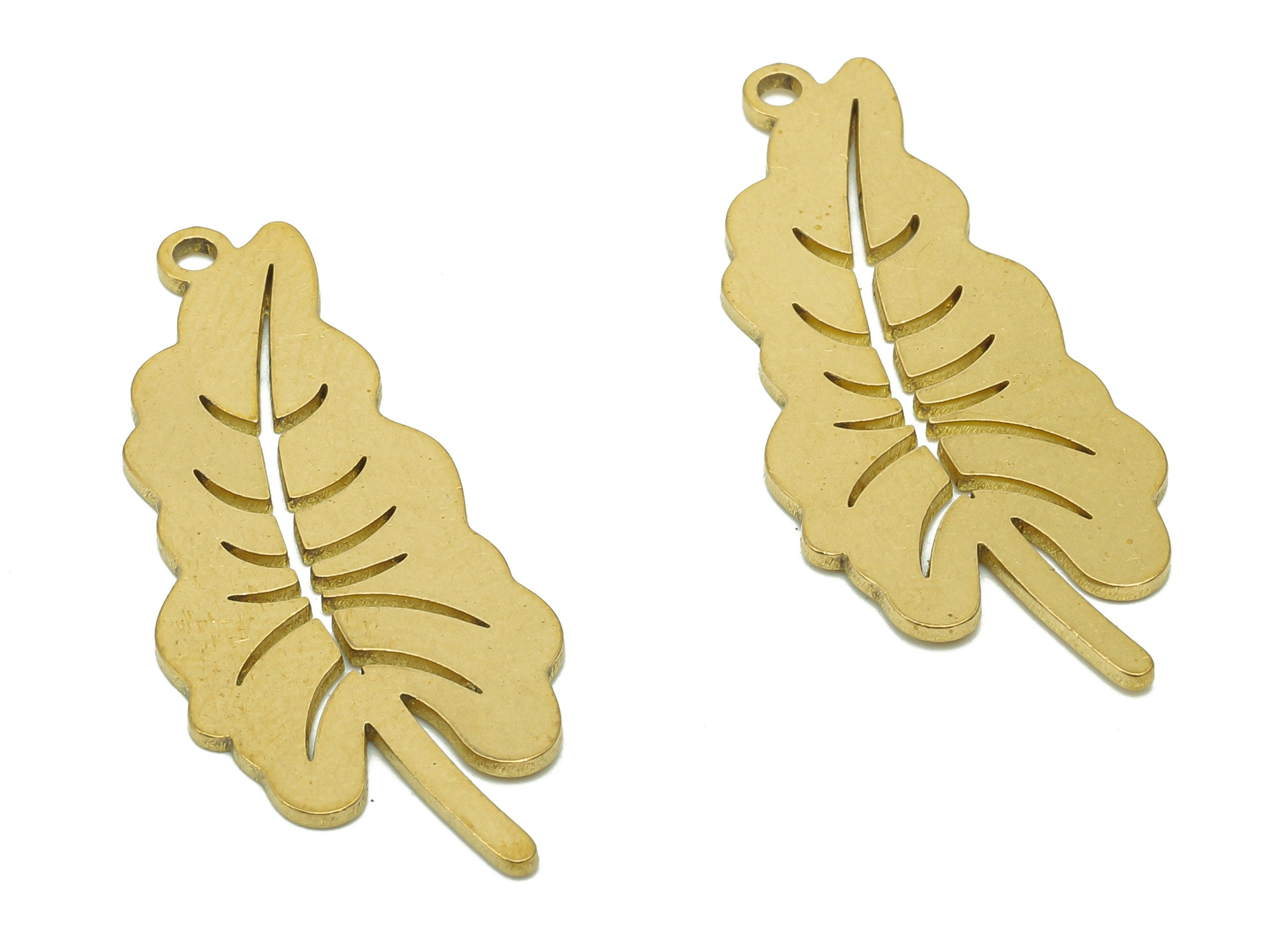 Brass Leaves Earring Charm - Raw Brass Lobed Leaf Earring - Leaf Pendant With Loop - Botanical Charm For Necklace - 34.7x14.2x0.8mm -PPA5653 - DOMEDBAZAAR