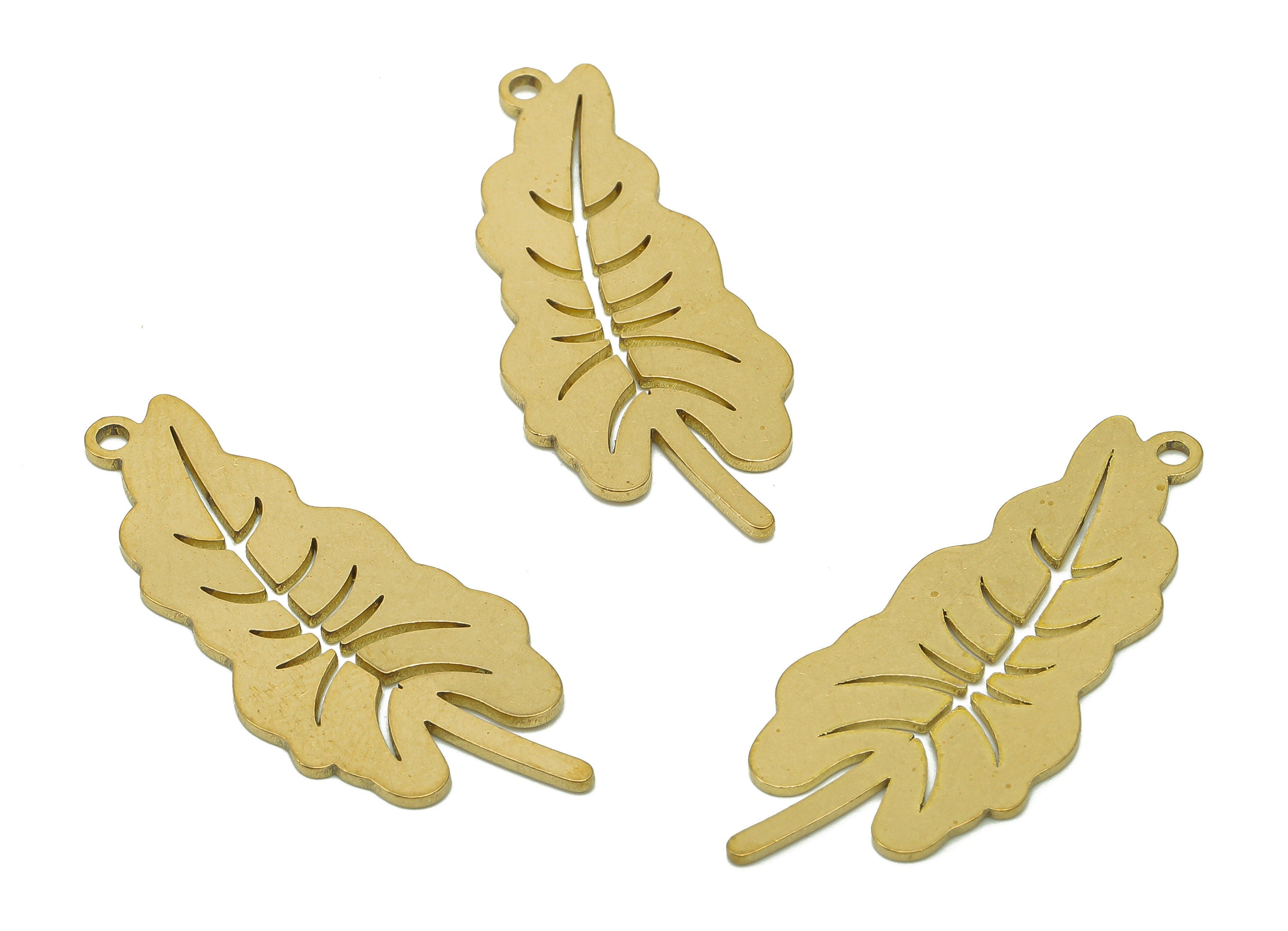 Brass Leaves Earring Charm - Raw Brass Lobed Leaf Earring - Leaf Pendant With Loop - Botanical Charm For Necklace - 34.7x14.2x0.8mm -PPA5653 - DOMEDBAZAAR