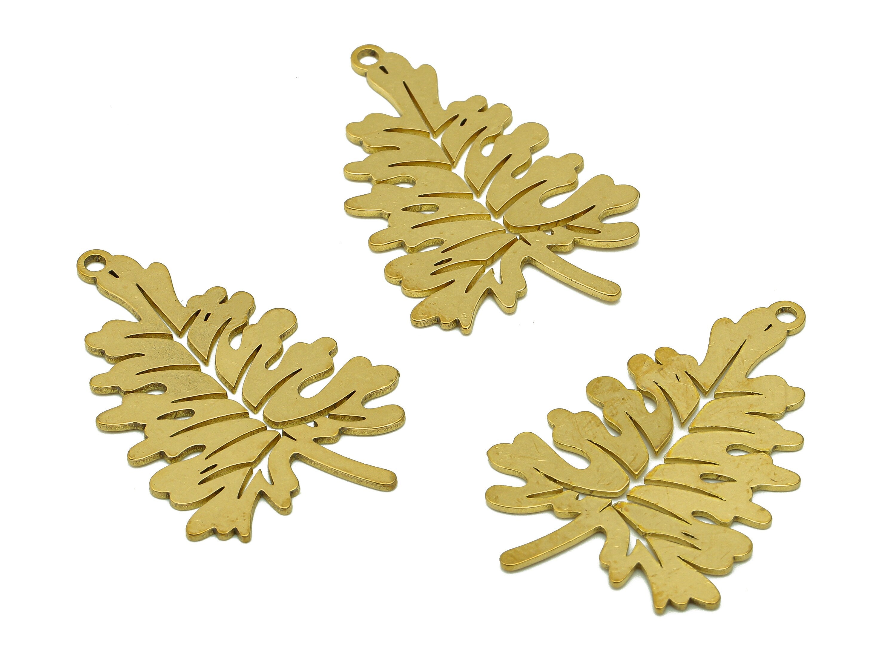 Brass Leaves Earring Charm - Raw Brass Lobed Leaf Earring - Tree Pendant With Loop - Botanical Charm For Necklace - 35.2x22.8x0.8mm -PPA5668 - DOMEDBAZAAR