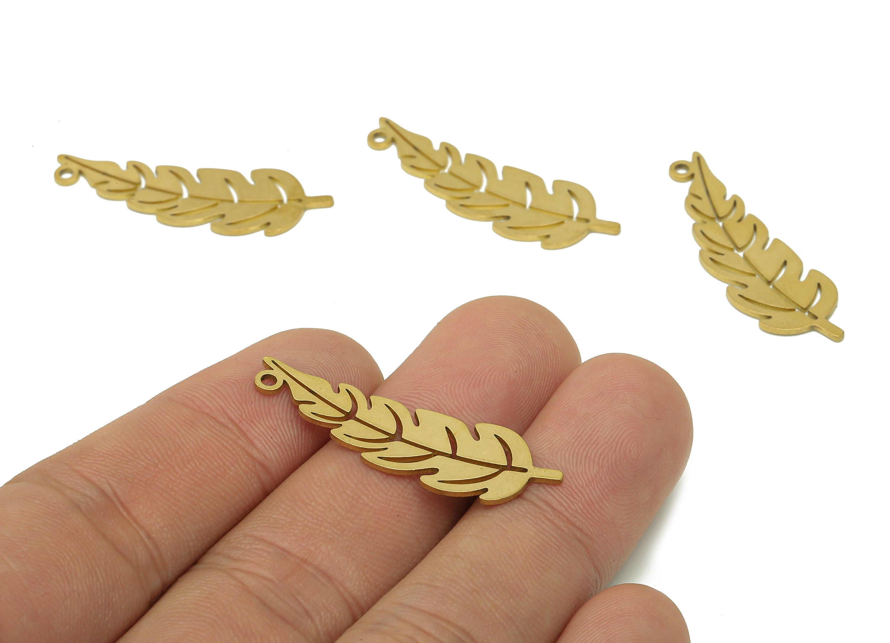 Brass Leaves Earring Charms - Raw Brass Hawthorn Earring - Leaf Pendant With Loop - Botanical Charm For Necklace - 35x10.9x0.8mm - PPA5690 - DOMEDBAZAAR