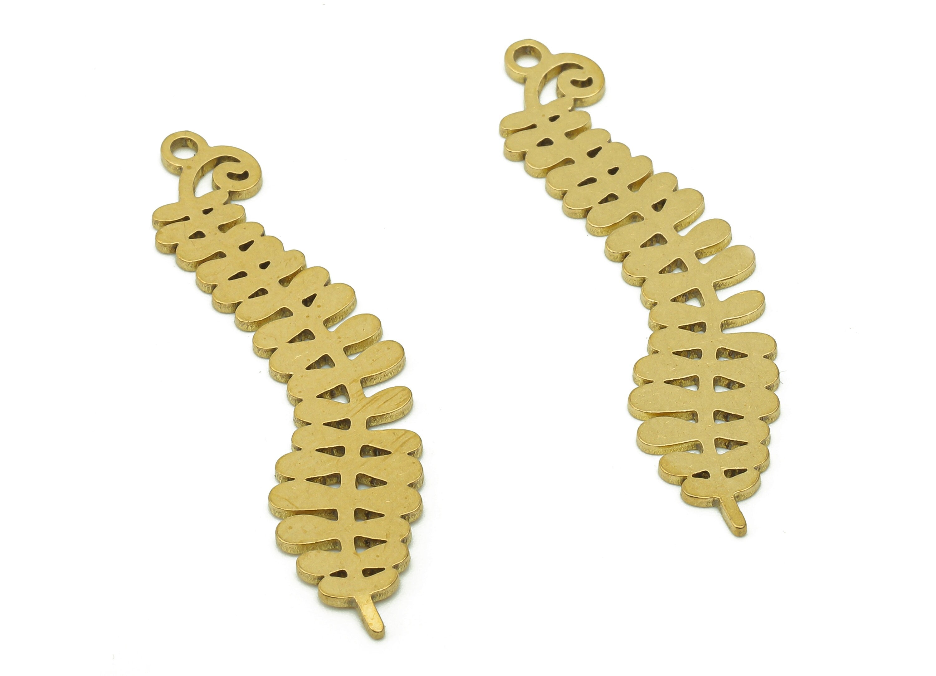 Brass Leaves Earring Charm - Raw Brass Ash Leaf Earring - Branch Pendant With Loop - Botanical Charm For Necklace - 37.8x8.9x0.8mm - PPA5698 - DOMEDBAZAAR