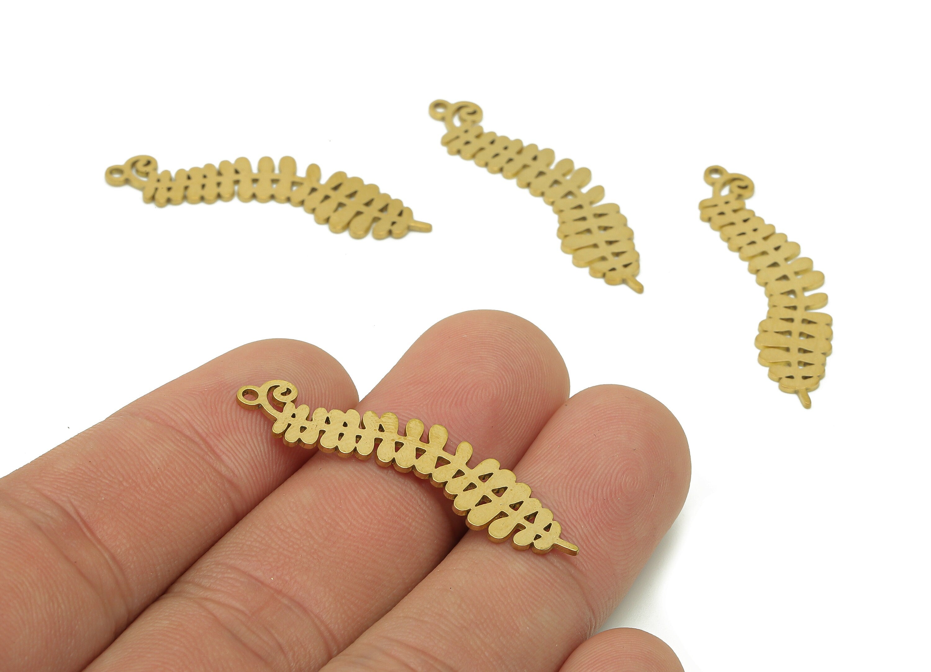 Brass Leaves Earring Charm - Raw Brass Ash Leaf Earring - Branch Pendant With Loop - Botanical Charm For Necklace - 37.8x8.9x0.8mm - PPA5698 - DOMEDBAZAAR