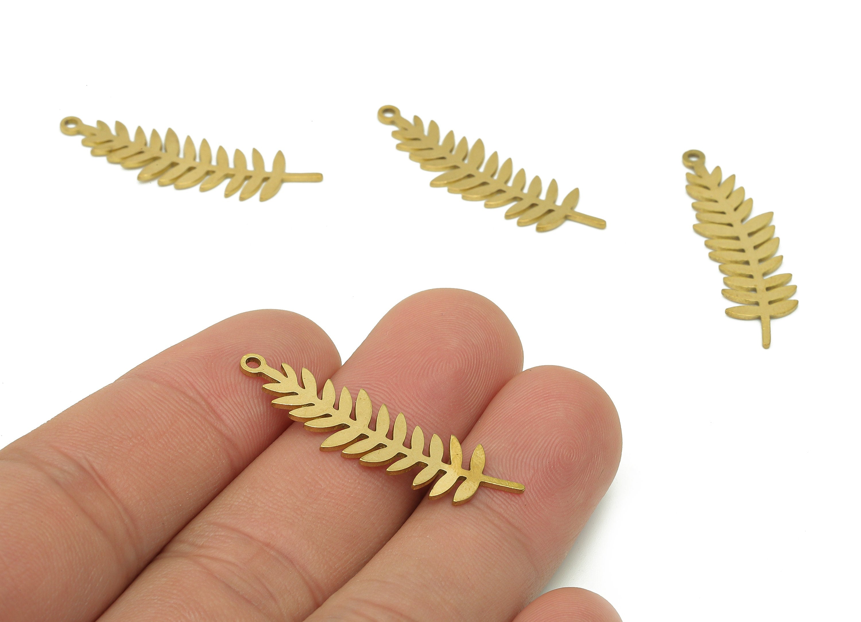 Brass Leaves Earring Charms - Raw Brass Ash Leaf Earring - Leaf Pendant With Loop - Botanical Charm For Necklace - 34.8x10.3x0.7mm - PPA5699 - DOMEDBAZAAR