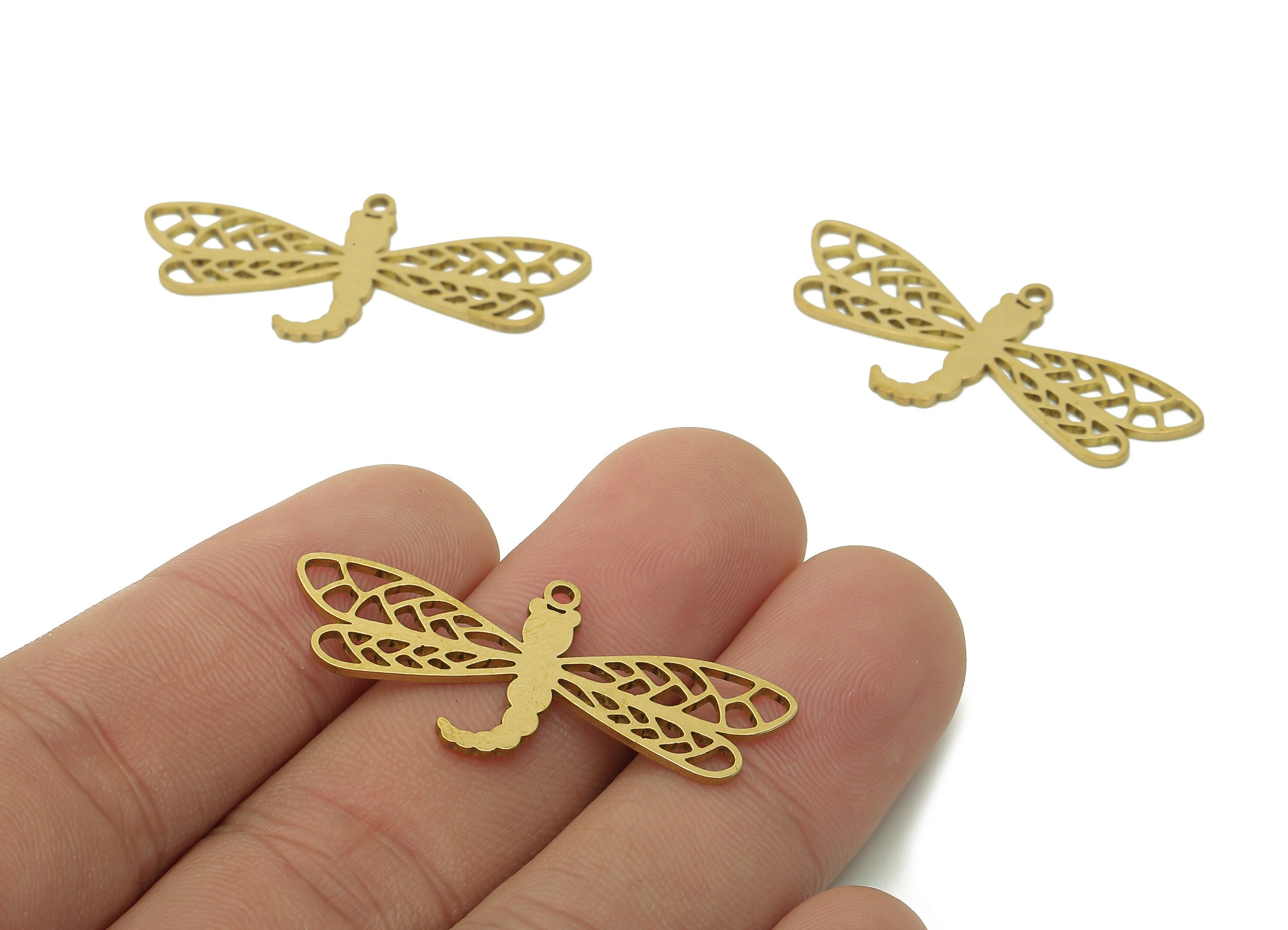 Brass Dragonfly Earring Charms - Raw Brass Dragonfly Earring - Dragonfly Pendant With Loop - Charm For Necklace - 37.9x17.9x0.9mm - PPA5991 - DOMEDBAZAAR