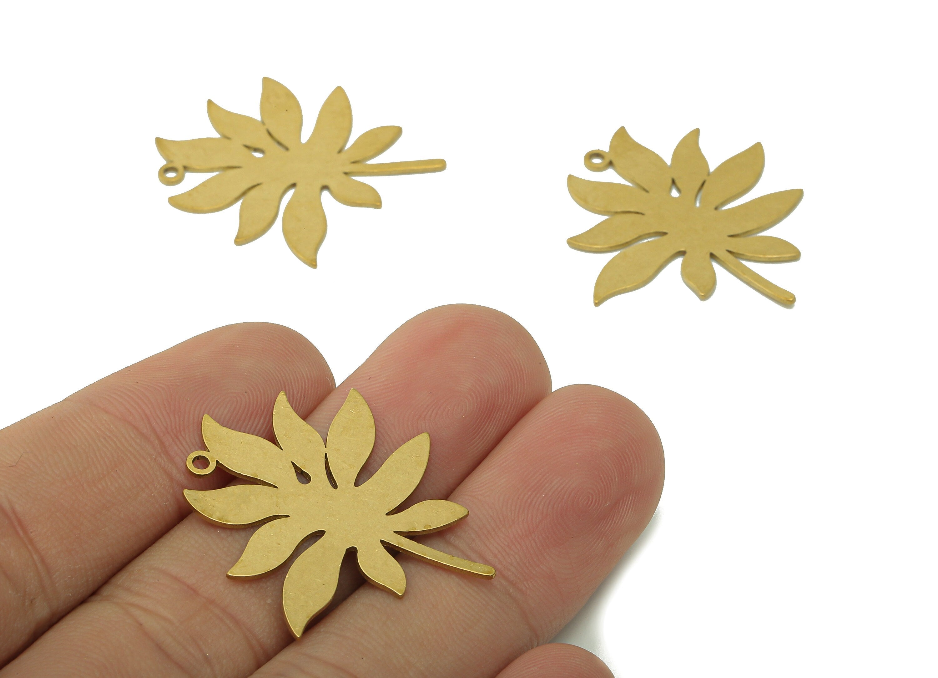 Brass Flower Earring Charms - Raw Brass Cutout Earring - Leaf Pendant With Loop - Botanical Charm For Necklace - 32.3x27.9x0.7mm - PPA5696 - DOMEDBAZAAR