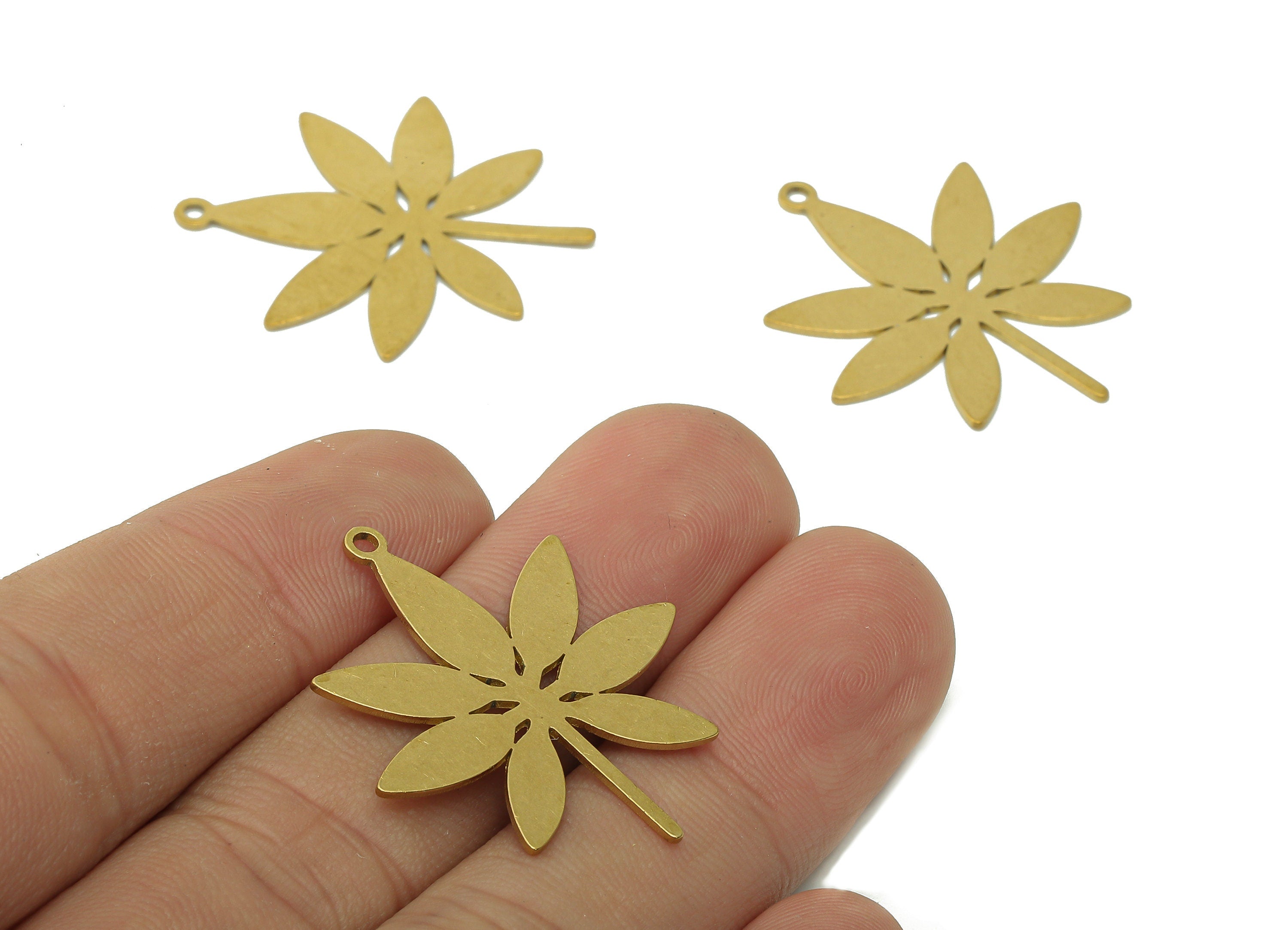 Brass Flower Earring Charms - Raw Brass Cutout Earring - Leaf Pendant With Loop - Botanical Charm For Necklace - 31.9x27.8x0.7mm - PPA5700 - DOMEDBAZAAR