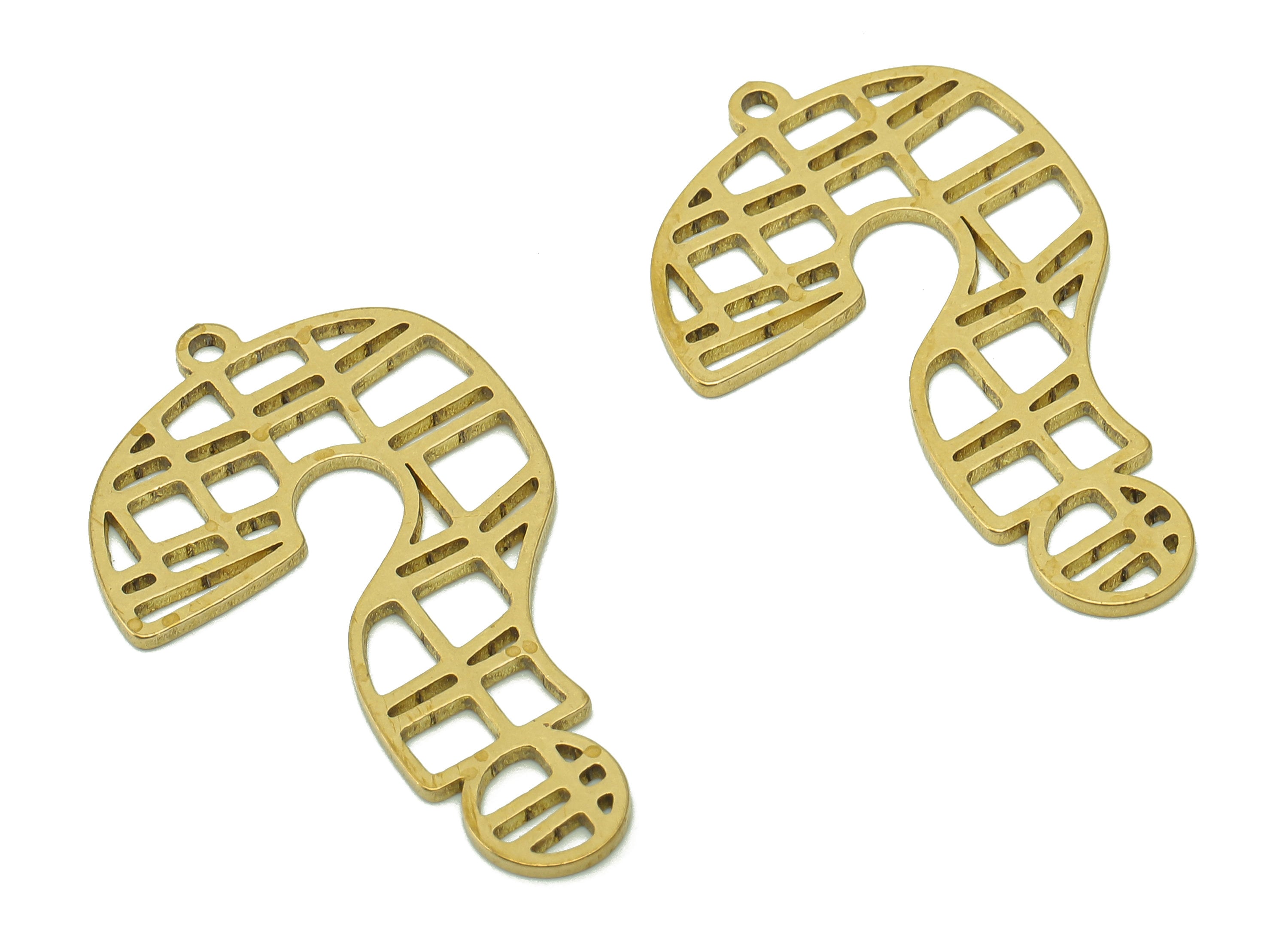 Brass Question Mark Earring Charm - Raw Brass Abstract Earring - Symbol Pendant With Loop - Hollow For Necklace - 35.1x21.3x0.9mm - PPA5738 - DOMEDBAZAAR