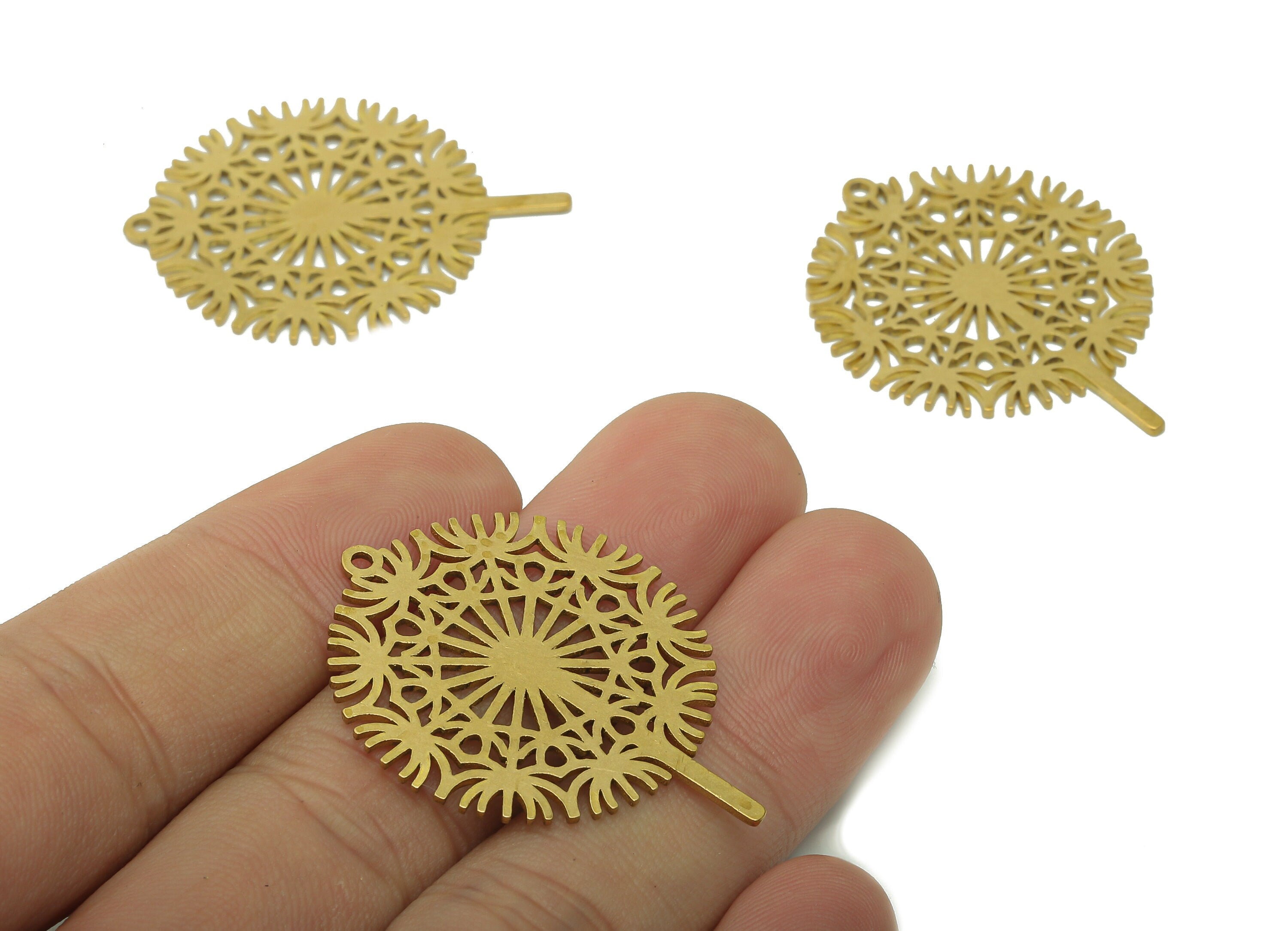 Brass Dandelion Earring Charm - Raw Brass Cutout Earring - Taraxacum Pendant With Loop - Botanical Charm For Necklace -38x29.1x0.9mm-PPA5765 - DOMEDBAZAAR