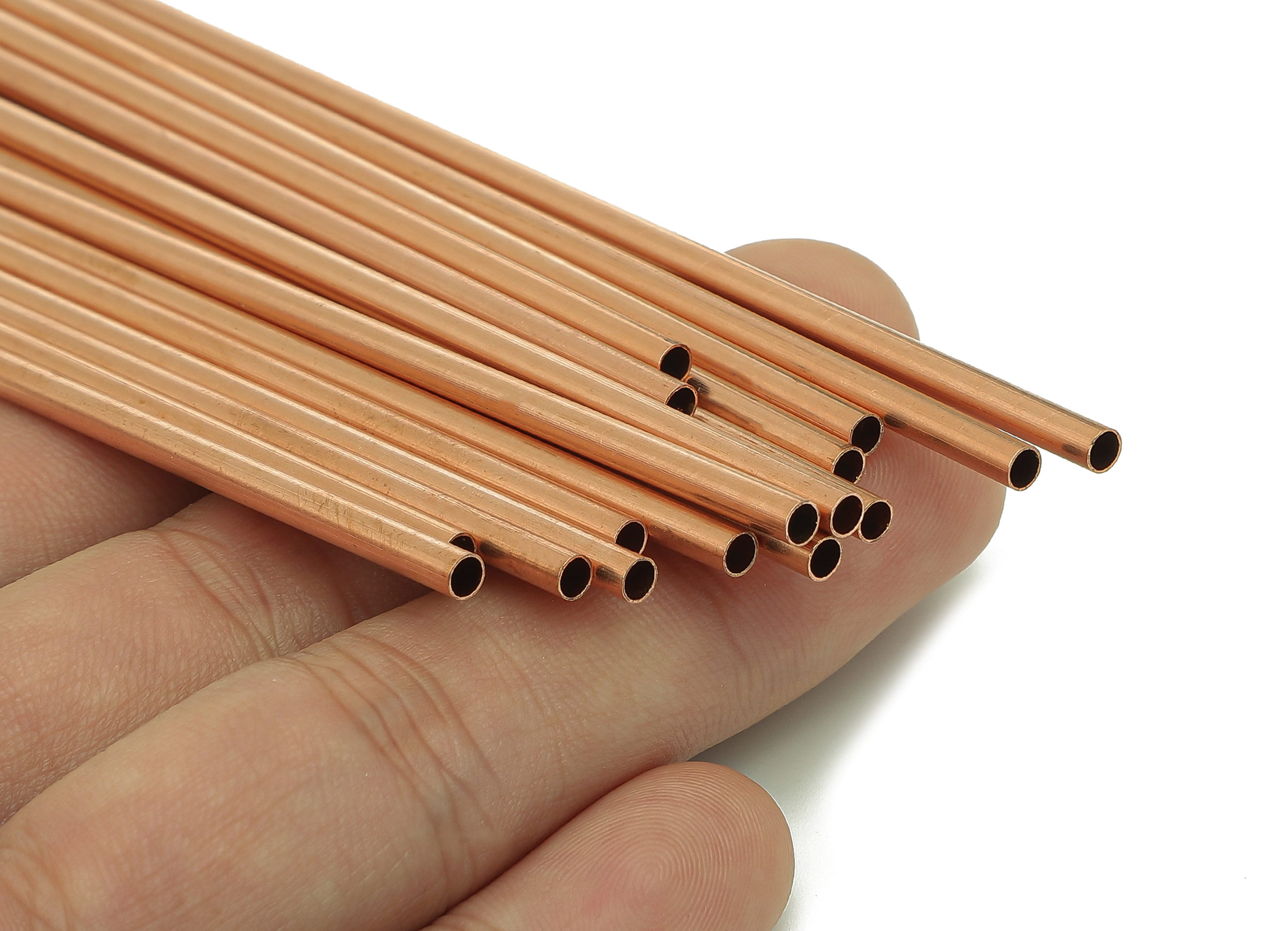 Copper Himmeli Tubes - Raw Copper Round Himmeli DIY Tube Beads - Circle Pipes for Geometric - For Air Plants - 3x0.2x140mm - PP8146-140 - DOMEDBAZAAR