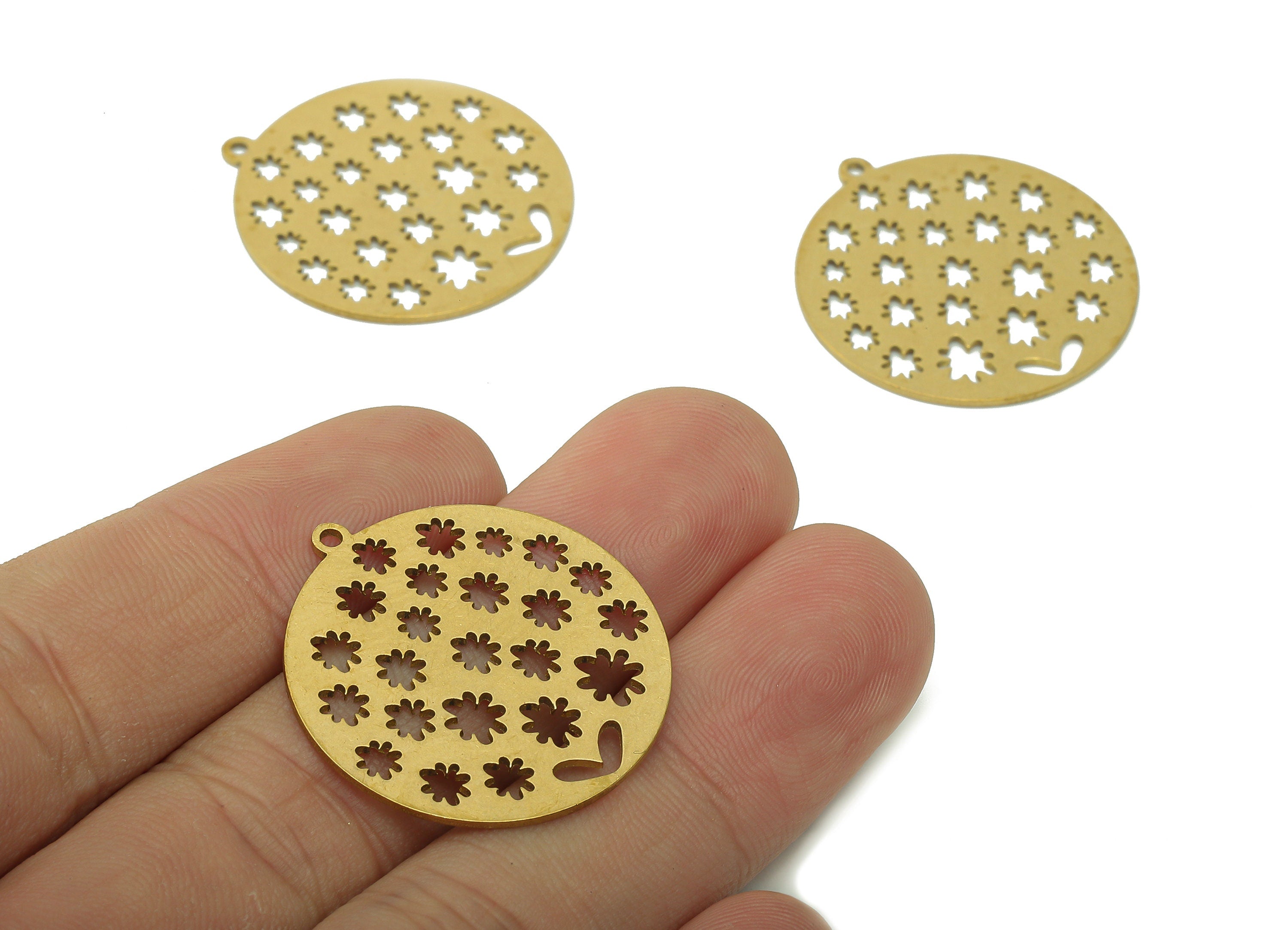 Brass Round Stars Earring Charm - Raw Brass Snowflakes Cutout Earring - Flower Pendant With Loop - Heart Charm - 29.9x27.6x0.8mm - PPA5780 - DOMEDBAZAAR