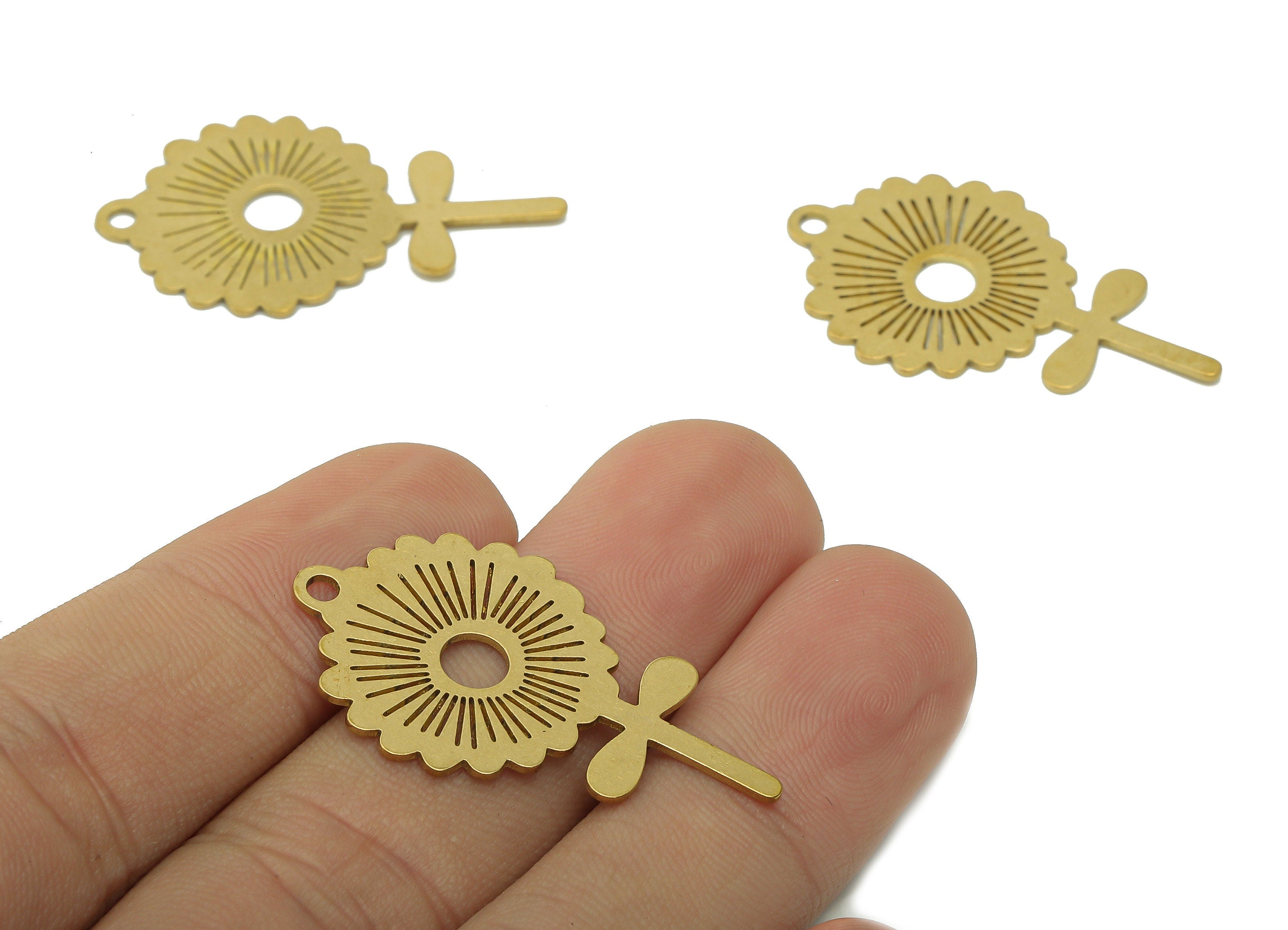 Brass Sun Flower Earring Charms - Raw Brass Hollow Earring - Pendant With Loop - Botanical Charm For Necklace - 35.8x20.7x0.7mm - PPA5786 - DOMEDBAZAAR