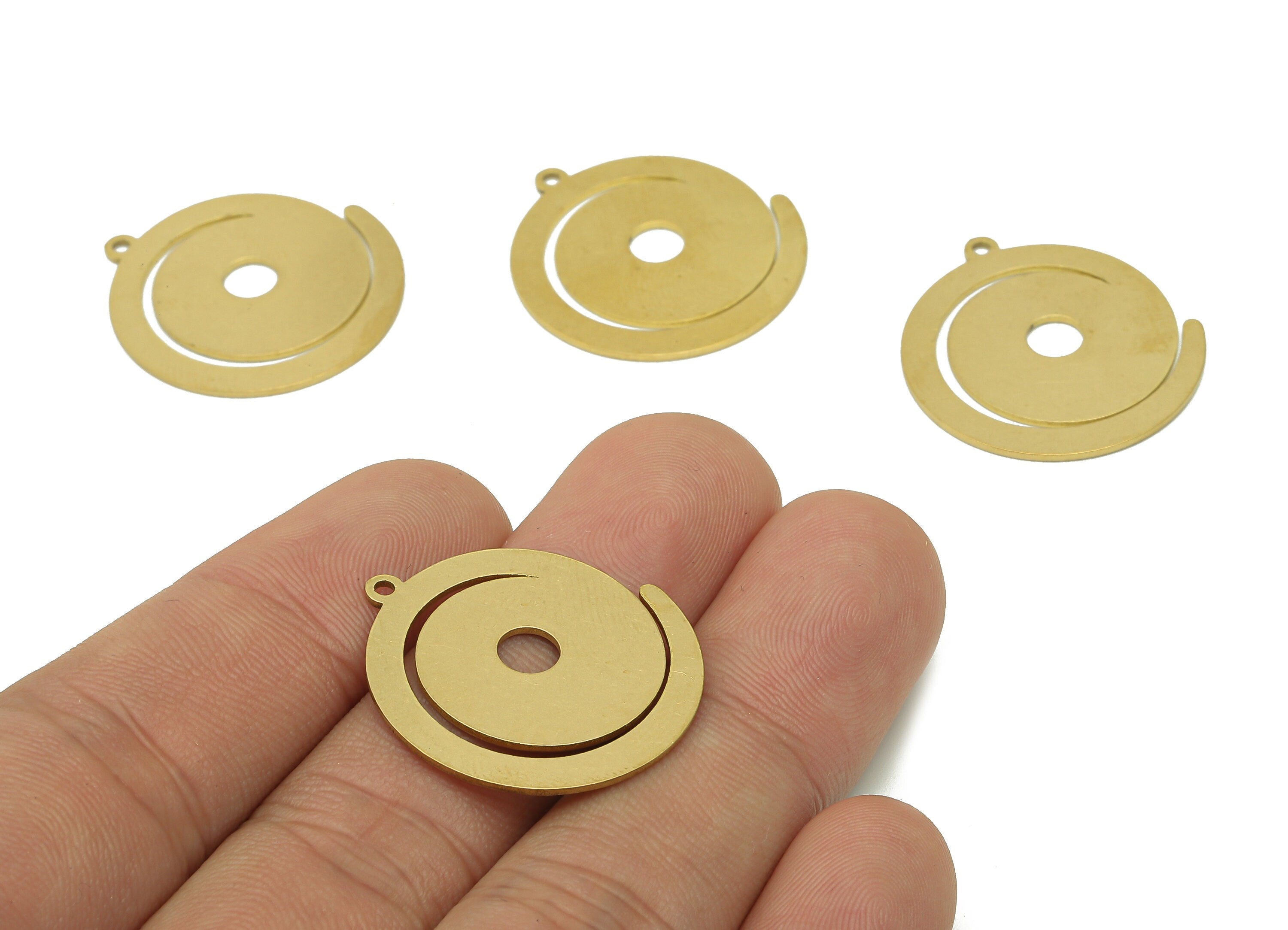 Brass Spiral Round Earring Charms - Raw Brass Circular Pendant With Loop - For Necklace - Earring Findings - 27.1x23.2x0.8mm - PPA6028 - DOMEDBAZAAR