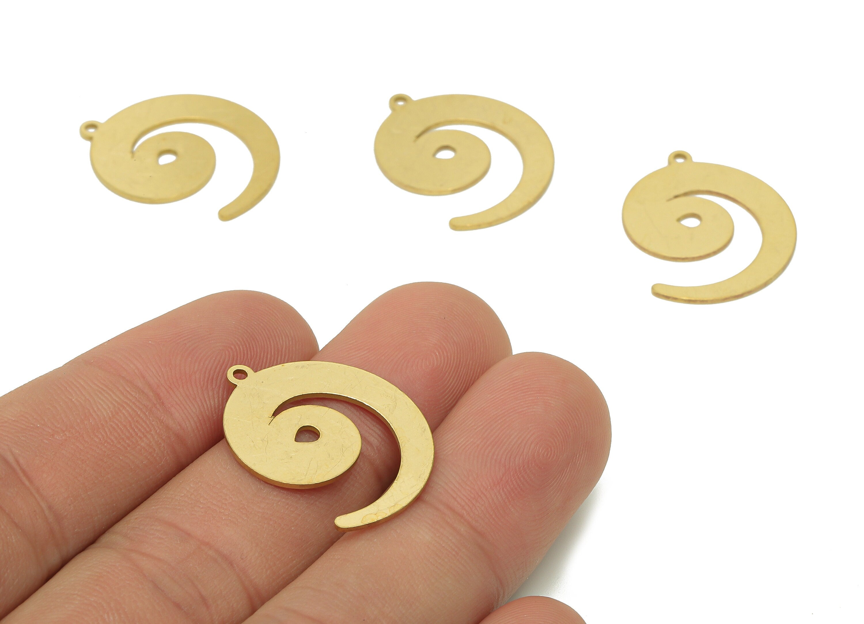 Brass Circular Earring Charms - Raw Brass Spiral Earring - Swirl Pendant With Loop - Charm For Necklace - 24.9x19.1x0.8mm - PPA6029 - DOMEDBAZAAR