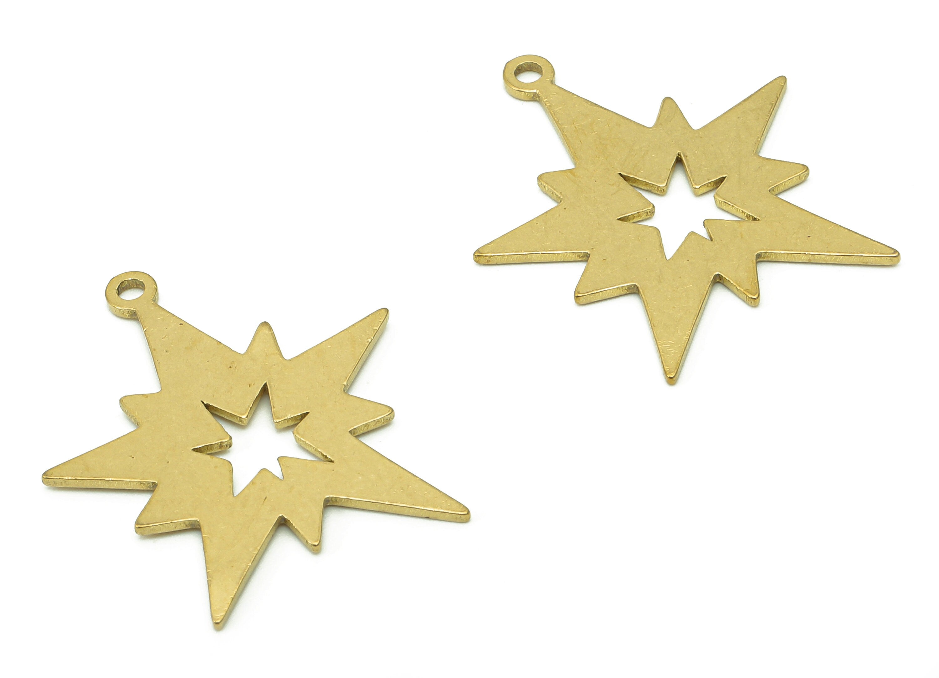 Brass Five-pointed Star Earring Charm - Raw Brass Star Earring - Star Pendant With Loop - Star Charm - 24.4x20.9x0.8mm - PPA6073 - DOMEDBAZAAR