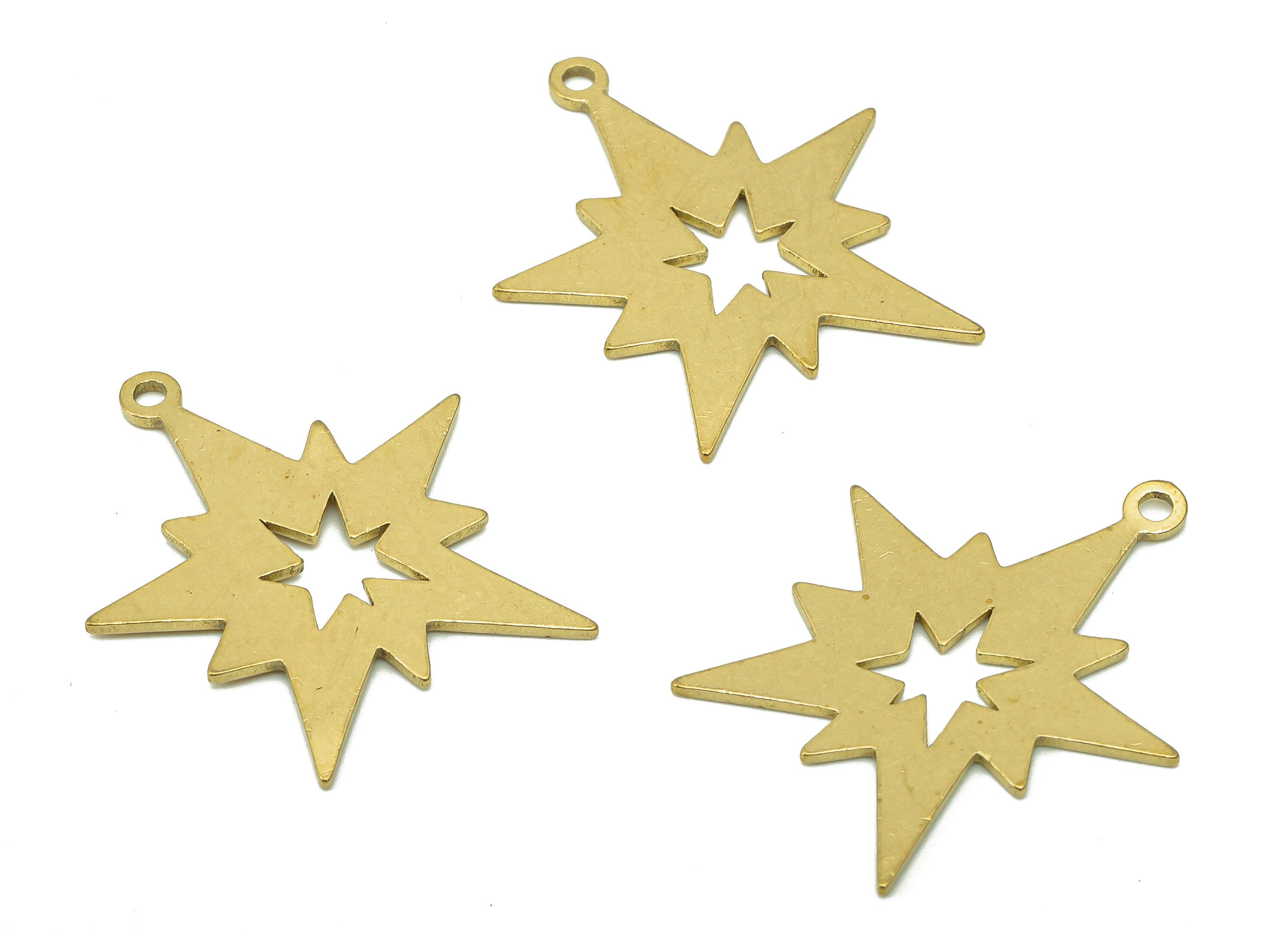 Brass Five-pointed Star Earring Charm - Raw Brass Star Earring - Star Pendant With Loop - Star Charm - 24.4x20.9x0.8mm - PPA6073 - DOMEDBAZAAR