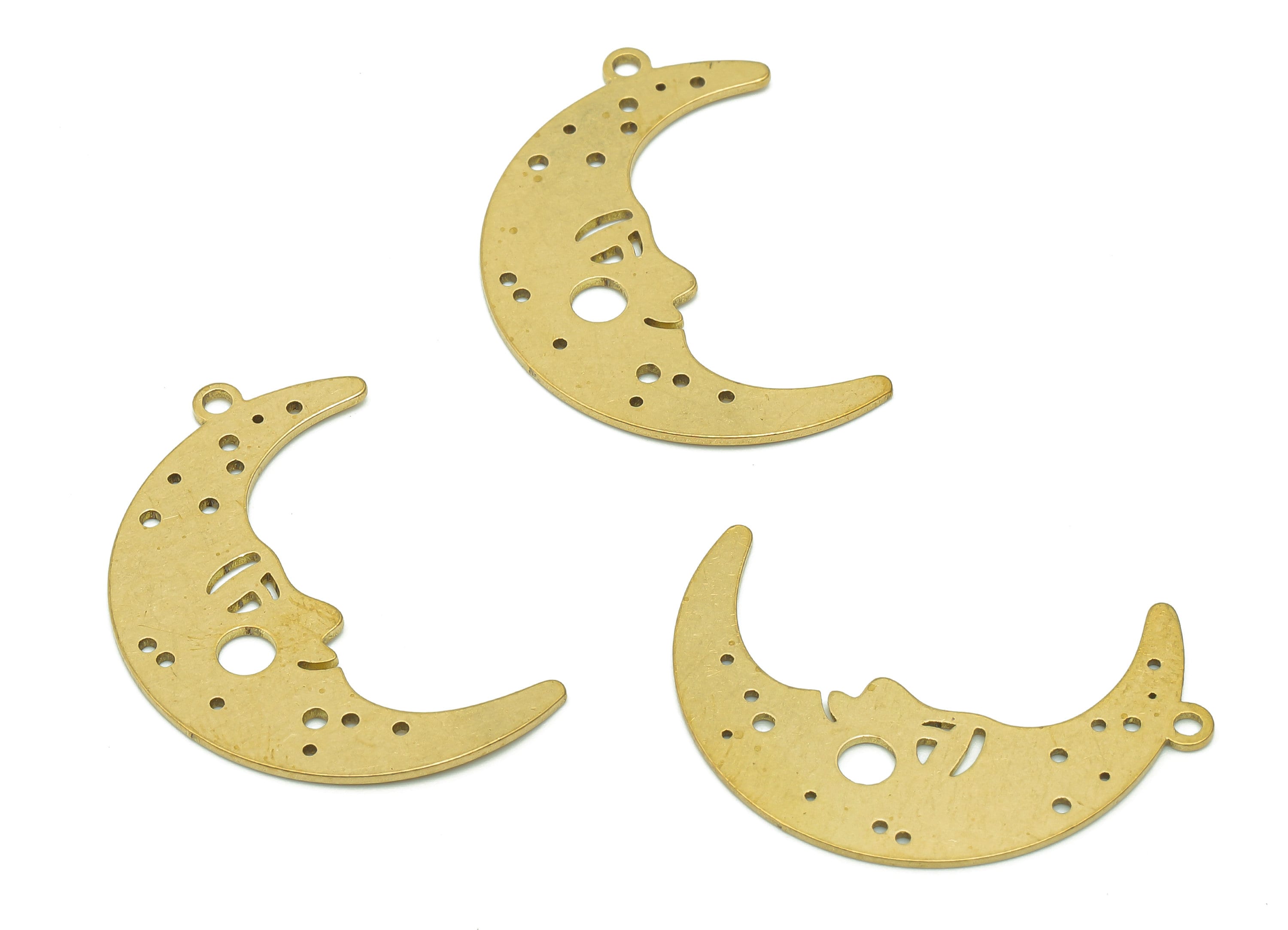 Brass Face Crescent Pendant - Raw Brass The Moon Earring Charm - Crescent Earring With Loop - Charm For Necklace - 29x11.4x0.7mm - PPA6095 - DOMEDBAZAAR