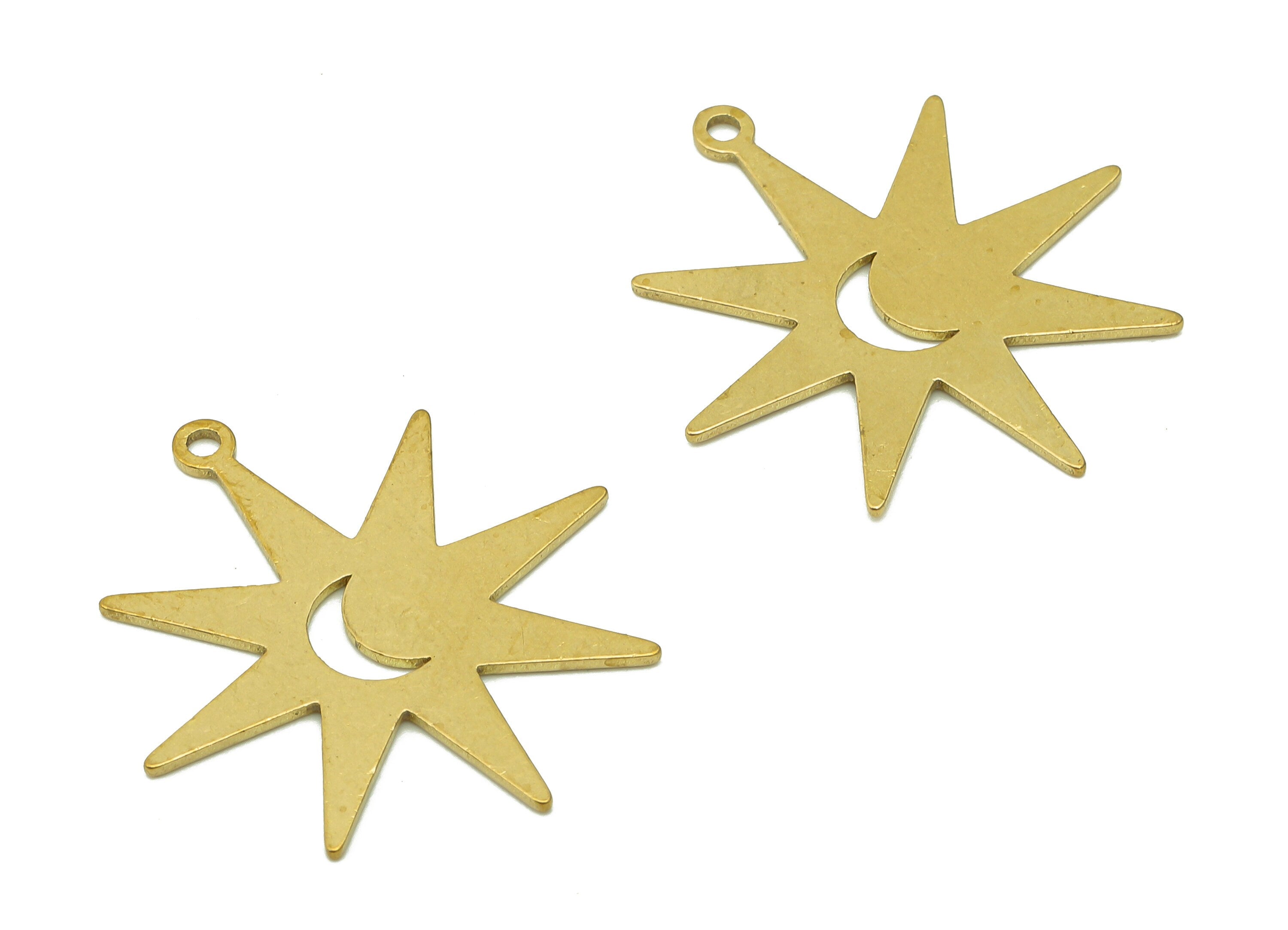 Brass Star Crescent Earring Charm - Raw Brass Star Earring - Star Pendant With Loop - Star Charm - 24.9x22.8x0.7mm - PPA6100 - DOMEDBAZAAR