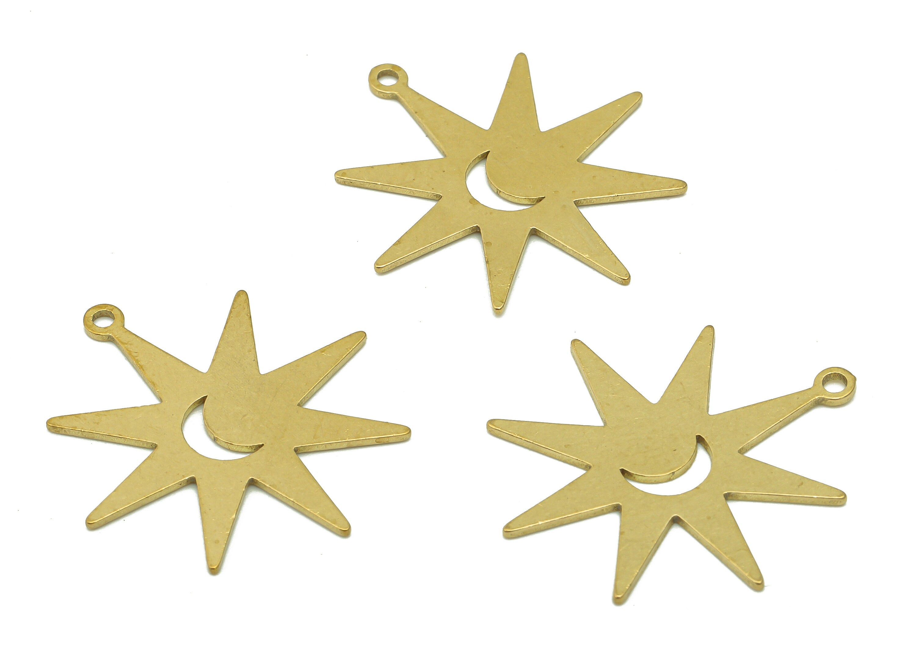 Brass Star Crescent Earring Charm - Raw Brass Star Earring - Star Pendant With Loop - Star Charm - 24.9x22.8x0.7mm - PPA6100 - DOMEDBAZAAR