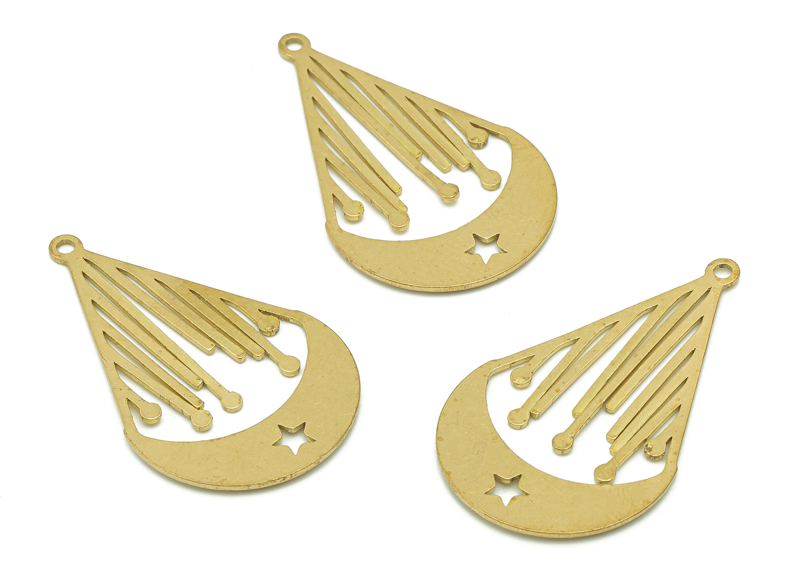 Brass Drop Star Earring Charms - Raw Brass Teardrop Earring - Shooting Stars Pendant With Loop - Falling Star Charm -34.8x20.7x1.3mm-PPA6167 - DOMEDBAZAAR