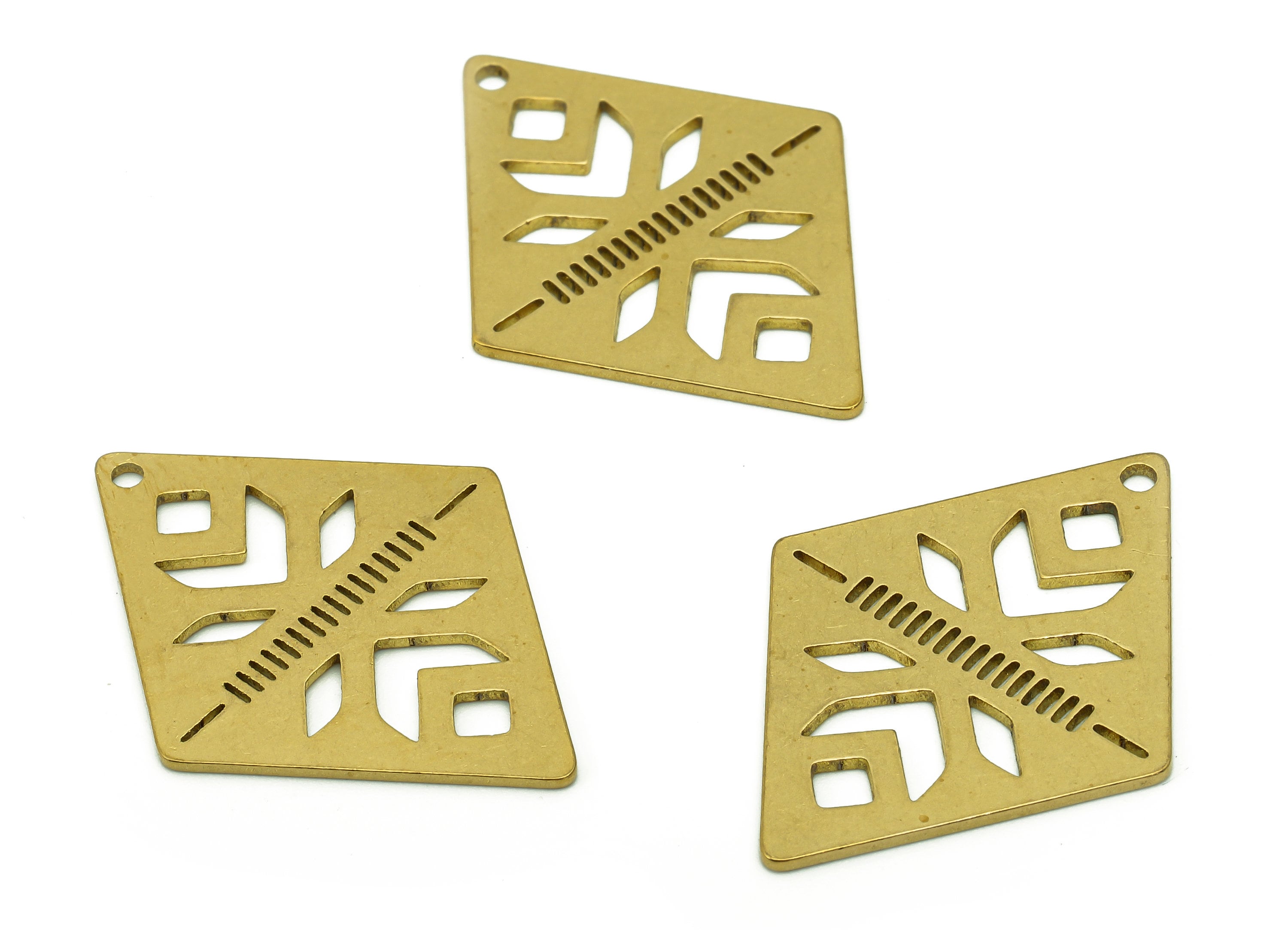 Brass Diamond Earring Charms - Raw Brass Rhombus Earring - Flower Pendant With Loop - Charm For Necklace - 29.9x22.3x0.7mm - PPA6186 - DOMEDBAZAAR