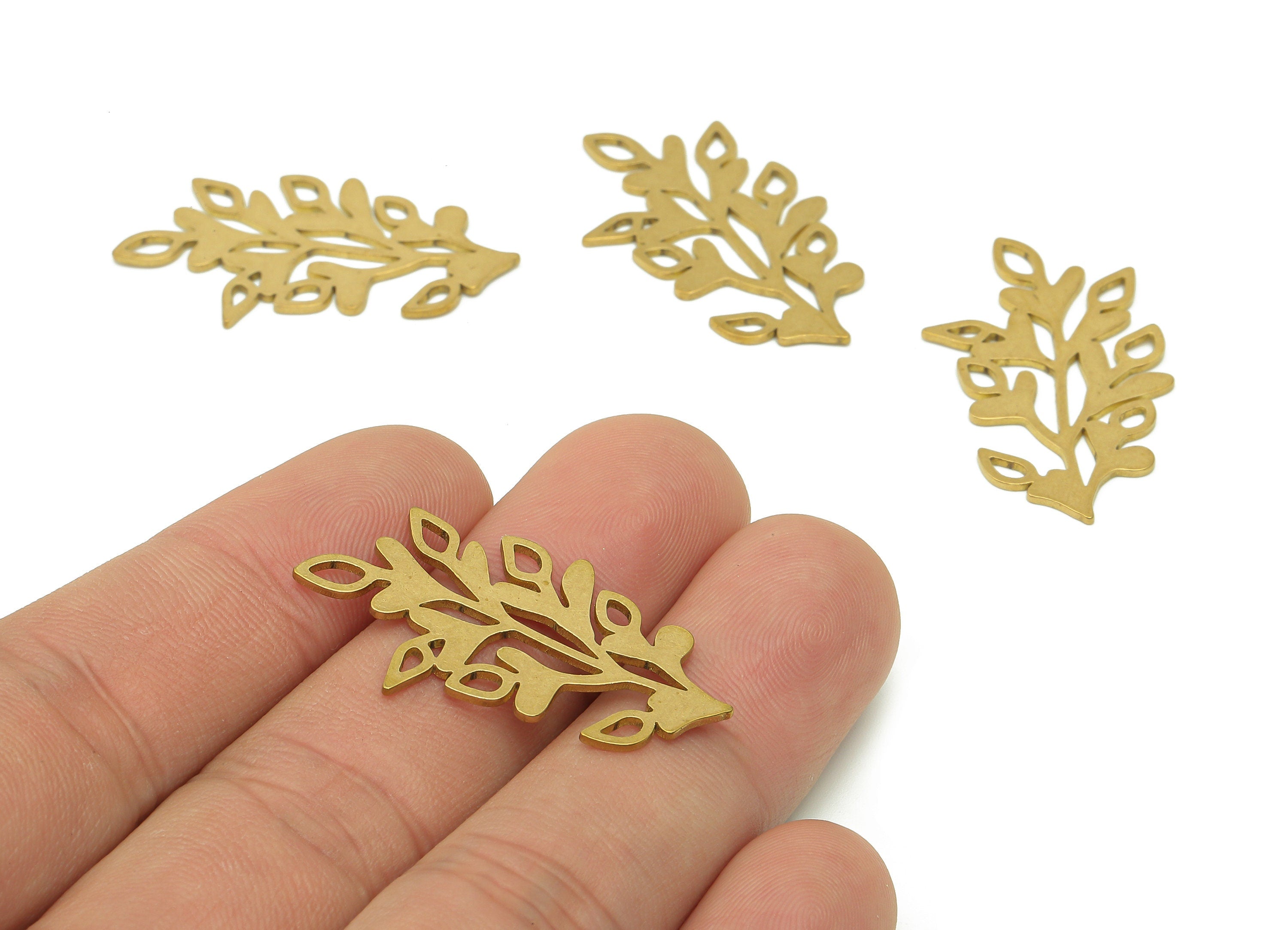 Brass Leaves Earring Charms - Raw Brass Flower Cutout Earring - Botanical Pendant With Loop - Leaf For Necklace - 34.8x20.1x0.8mm - PPA6212 - DOMEDBAZAAR