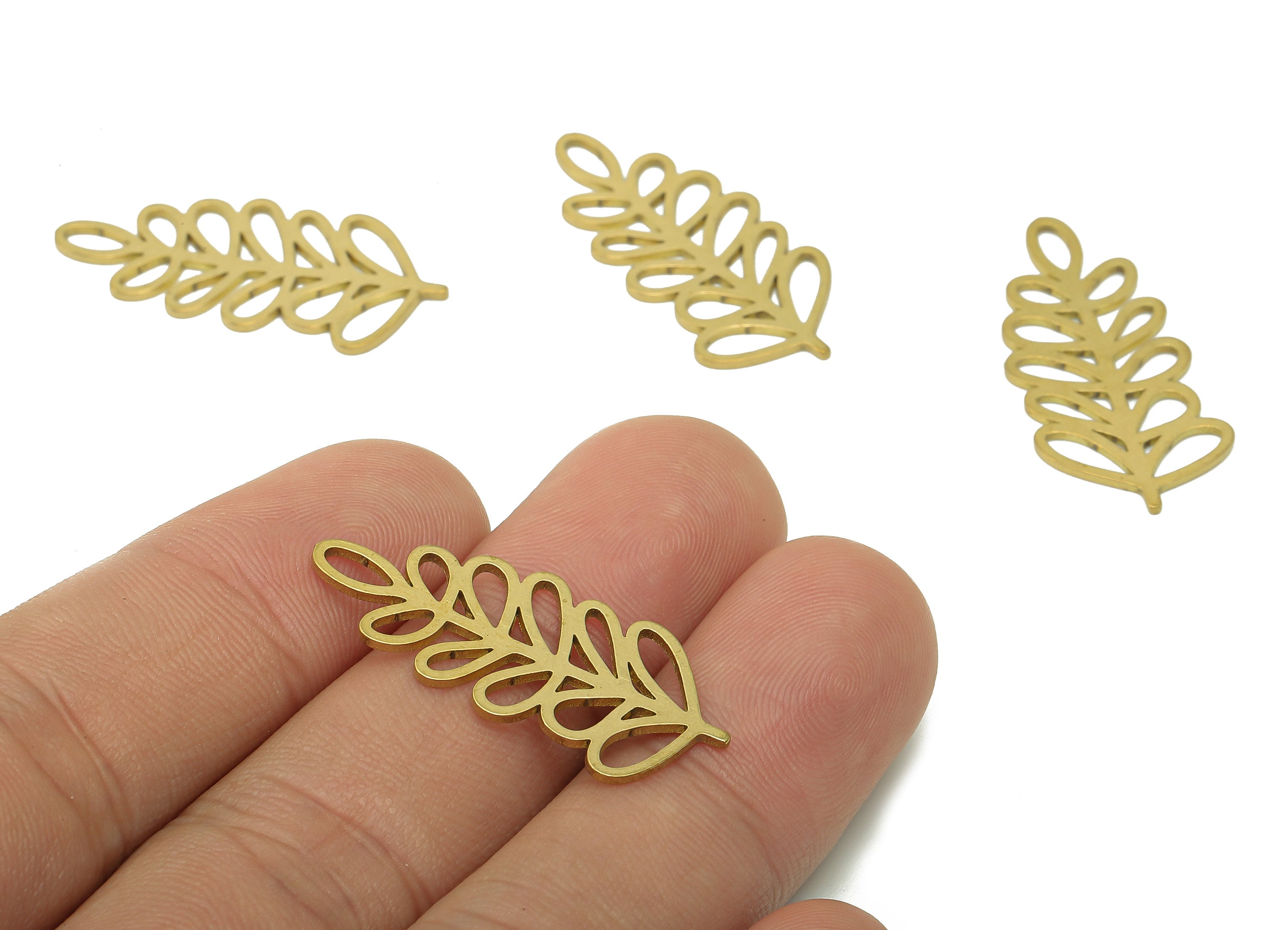 Brass Leaves Earring Charms - Raw Brass Leaf Earring - Branch Pendant- Botanical Charm For Necklace - 31.9x14.3x0.9mm - PPA6244 - DOMEDBAZAAR