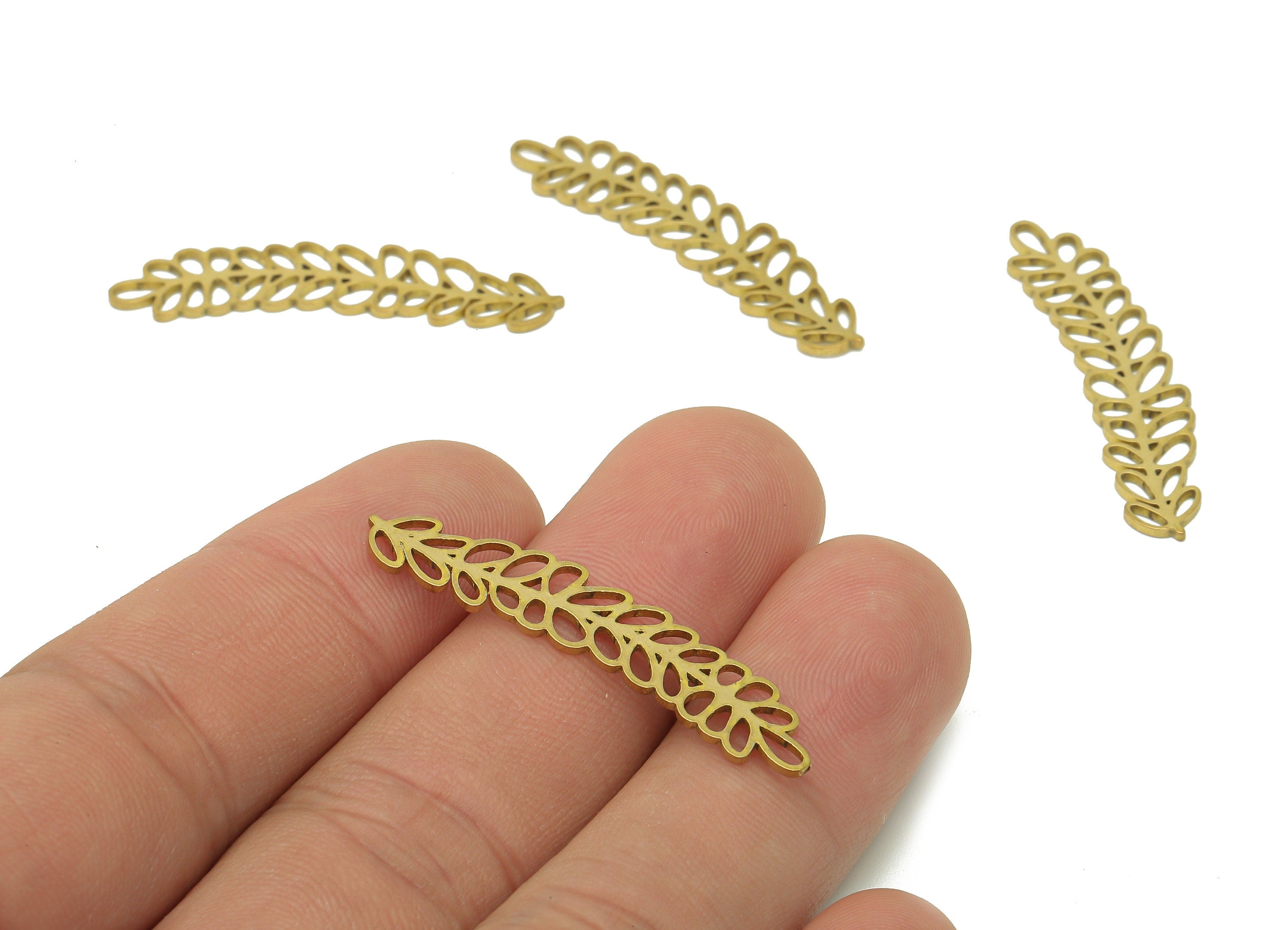 Brass Ash Leaves Earring Charms - Raw Brass Plant Cutout Earring - Botanical Pendant - Leaf Branch Charm - 37.9x8.3x0.9mm - PPA6280 - DOMEDBAZAAR