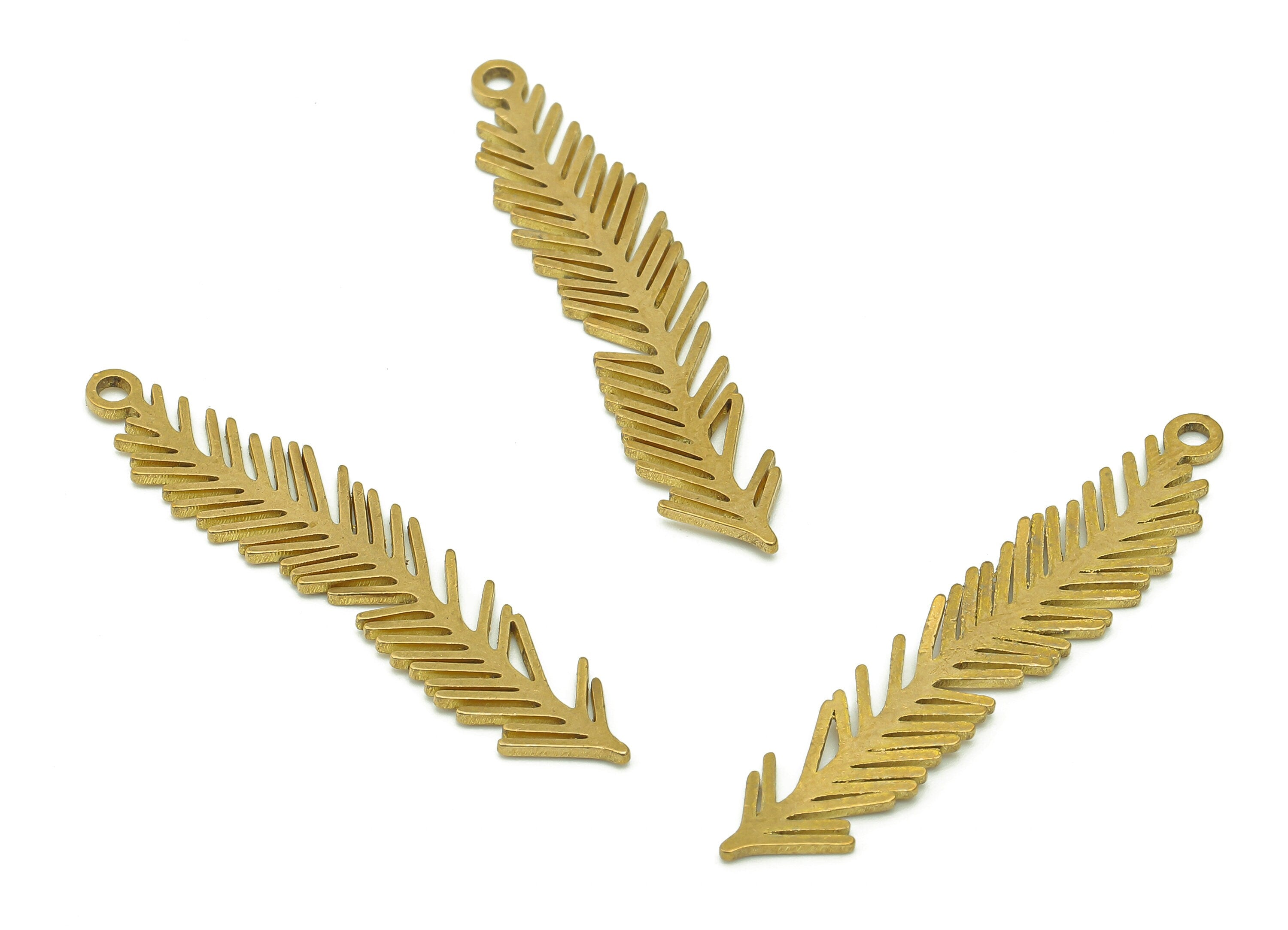 Brass Acicular Spruce Earring Charm - Raw Brass Pine Leaves Earring - Yew Pendant With Loop - Botanical Charm - 37.8x7.6x0.8mm - PPA6287 - DOMEDBAZAAR