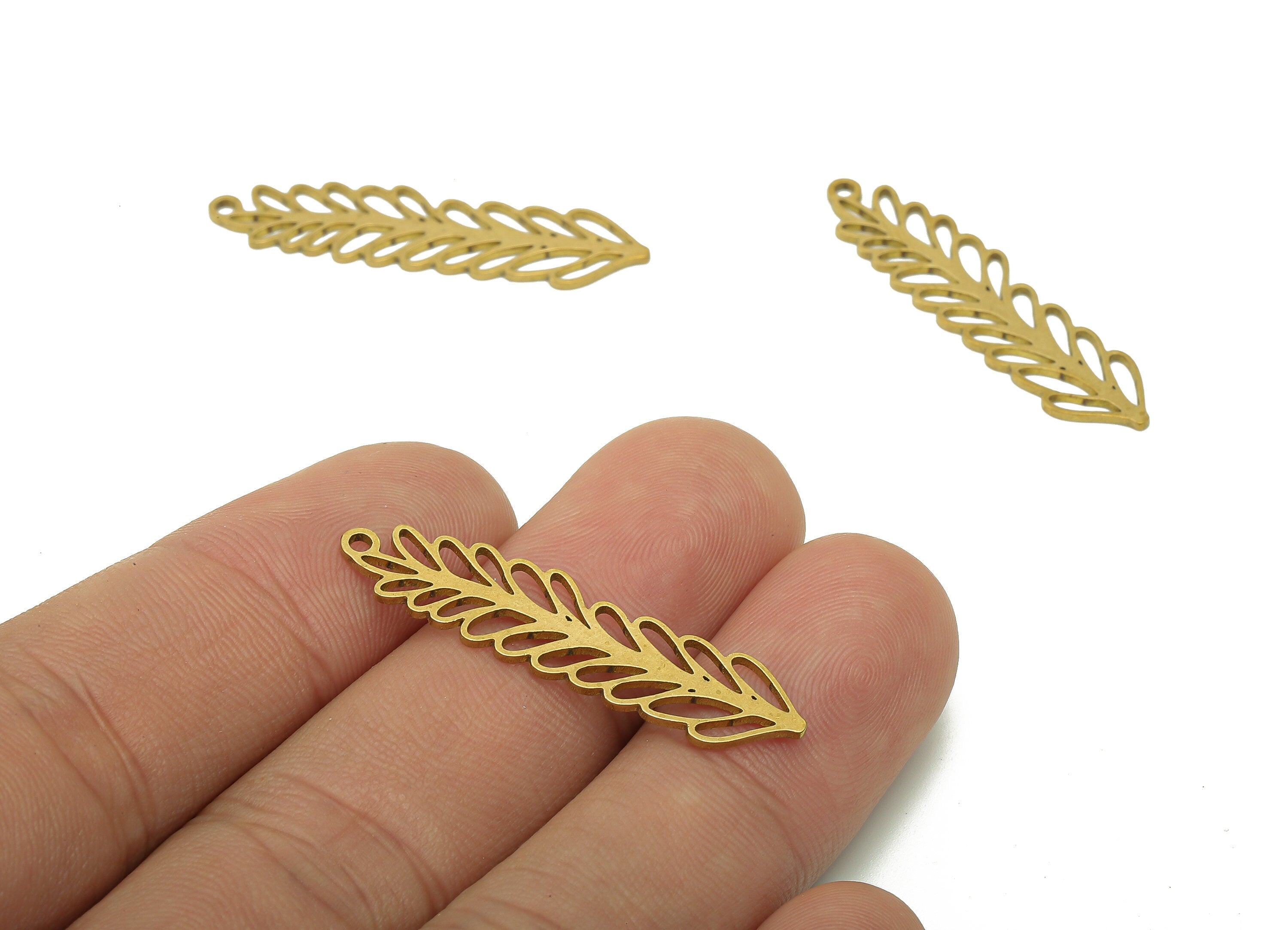 Brass Ash Leaves Earring Charms - Raw Brass Plant Earring - Botanical Pendant - Leaf Branch Charm - 36x8.8x0.8mm - PPA6292 - DOMEDBAZAAR