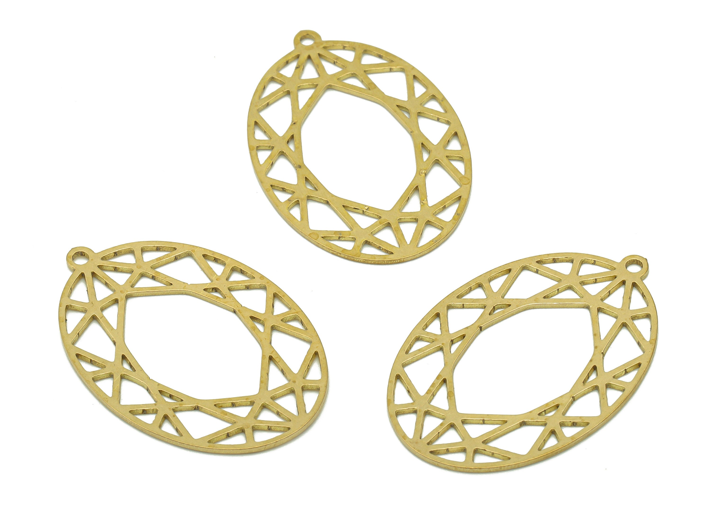 Brass Oval Earring Charm - Raw Brass Ellipse Cutout Earring - Oval Pendant With Loop - Oval Charm For Necklace - 31.9x21.2x0.7mm - PPA6307 - DOMEDBAZAAR