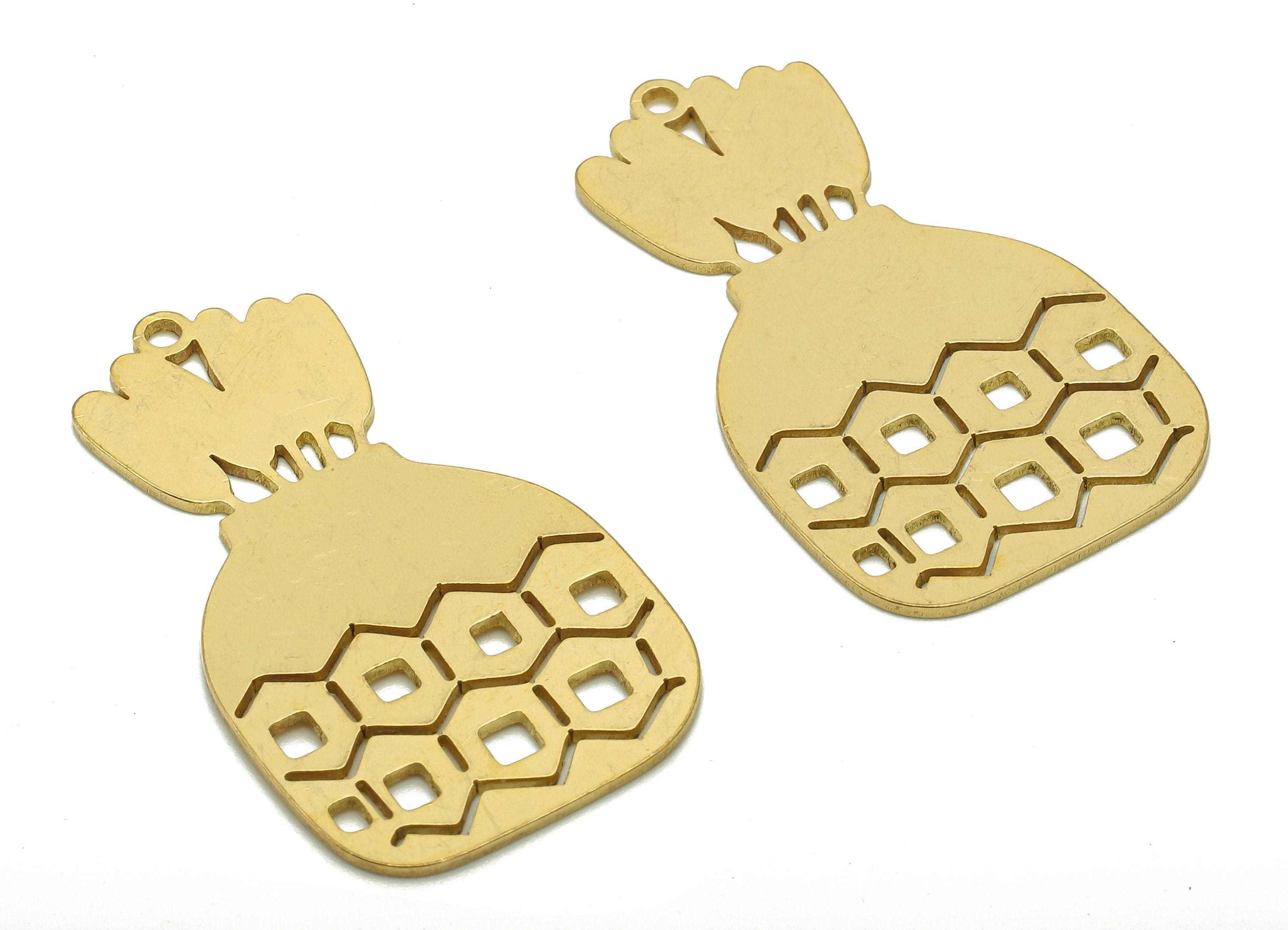 Brass Flower Pot Earring Charm - Raw Brass Hollow Pot Earring - Botanical Pendant With Loop - Perfume Bottle Charm - 34.3x19.4x0.8mm-PPA6332 - DOMEDBAZAAR