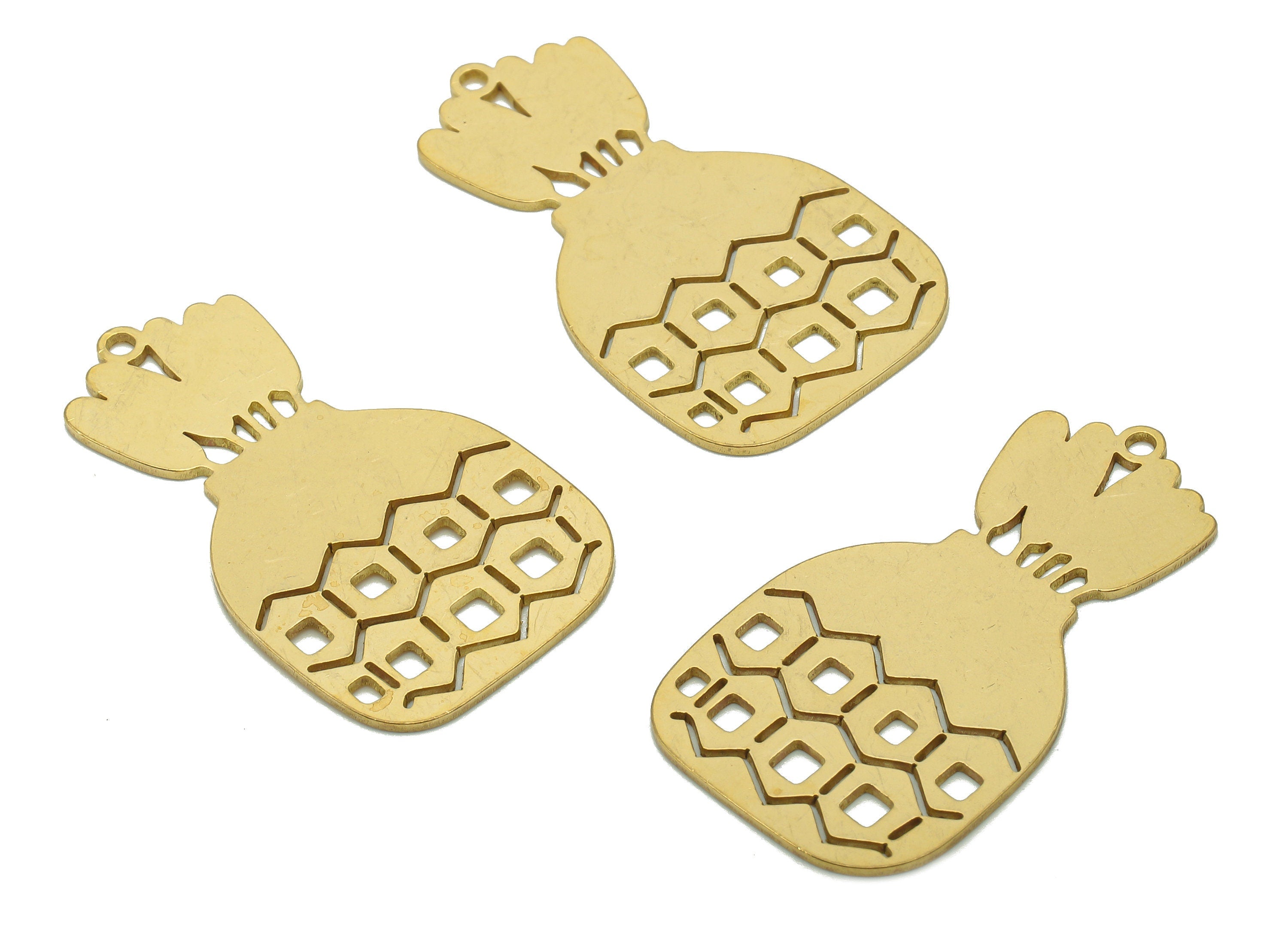 Brass Flower Pot Earring Charm - Raw Brass Hollow Pot Earring - Botanical Pendant With Loop - Perfume Bottle Charm - 34.3x19.4x0.8mm-PPA6332 - DOMEDBAZAAR