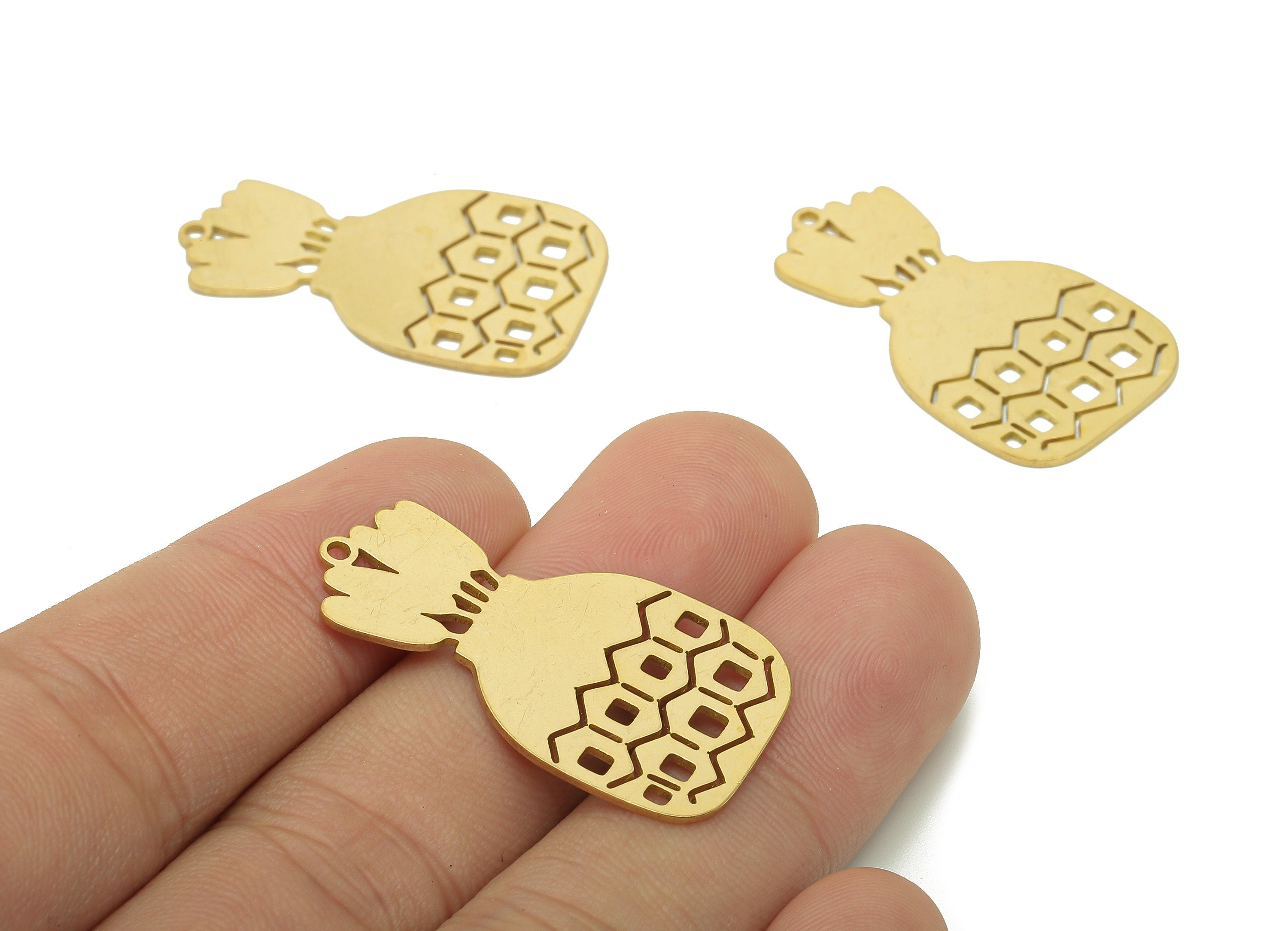 Brass Flower Pot Earring Charm - Raw Brass Hollow Pot Earring - Botanical Pendant With Loop - Perfume Bottle Charm - 34.3x19.4x0.8mm-PPA6332 - DOMEDBAZAAR