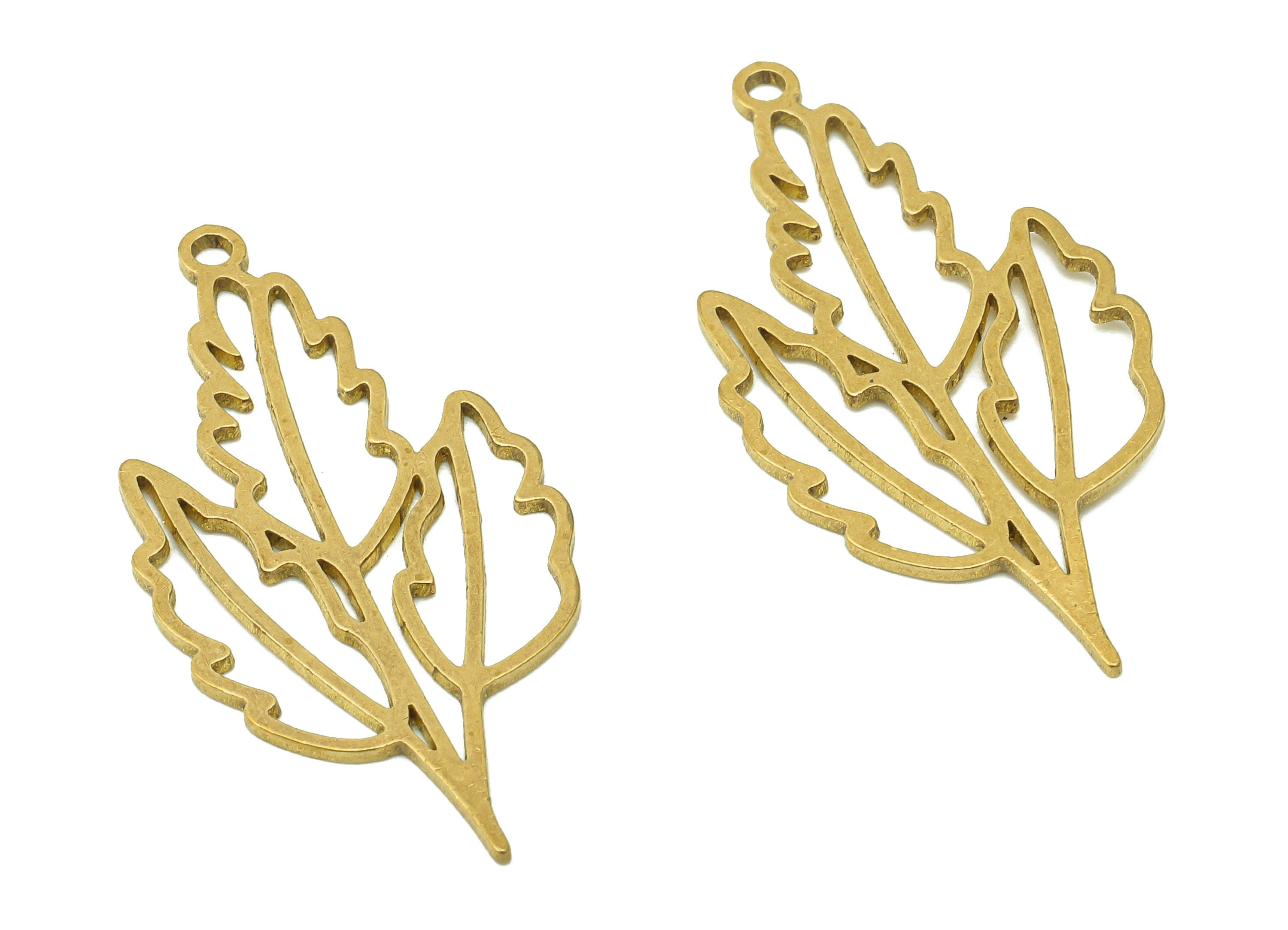 Brass Leaves Earring Charms - Raw Brass Whitebeam Plant Earring - Botanical Pendant - Leaf Branch Charm - 34.9x17.6x0.7mm - PPA6338 - DOMEDBAZAAR