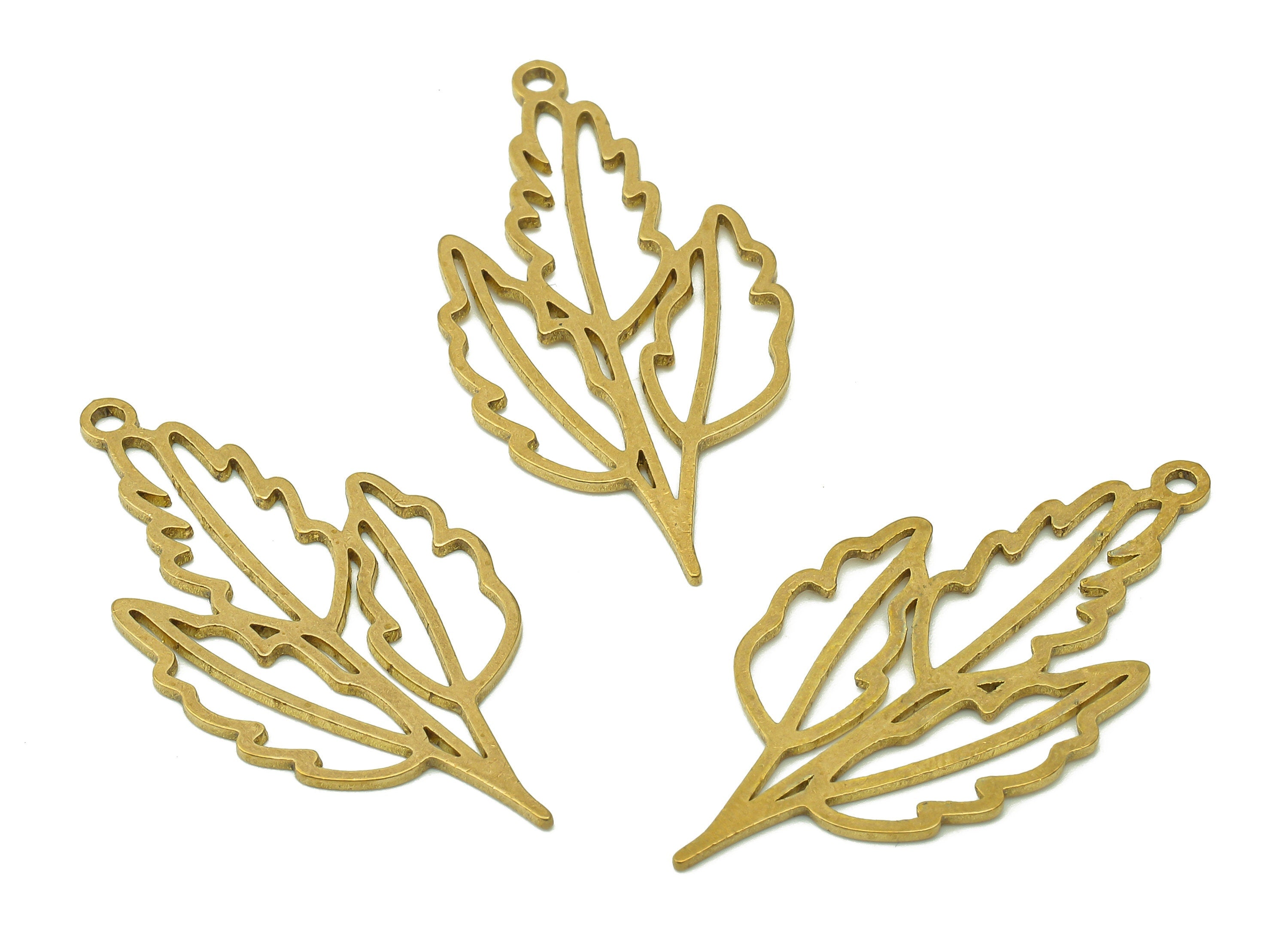 Brass Leaves Earring Charms - Raw Brass Whitebeam Plant Earring - Botanical Pendant - Leaf Branch Charm - 34.9x17.6x0.7mm - PPA6338 - DOMEDBAZAAR