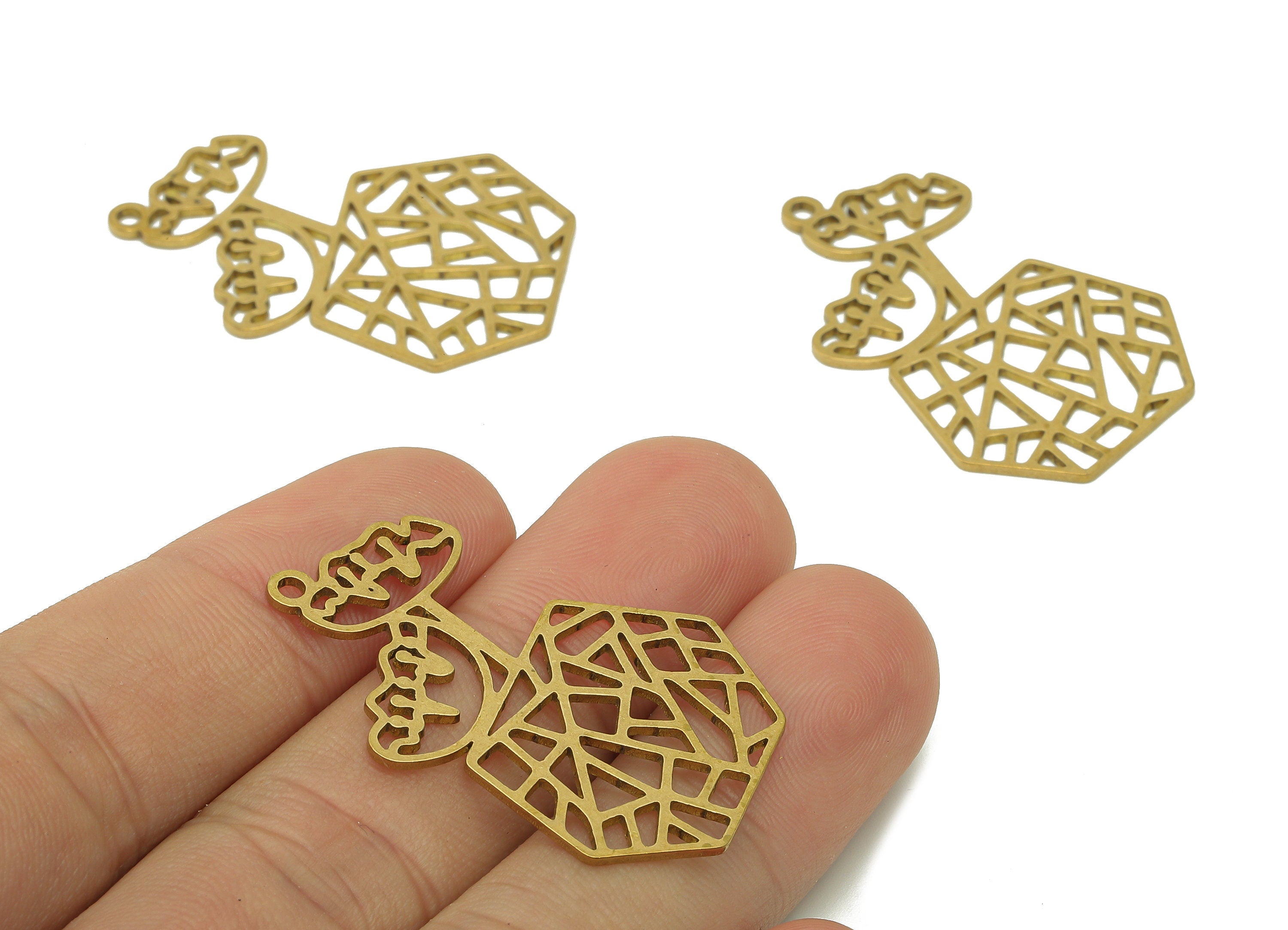 Brass Flower Pot Earring Charm - Raw Brass Hollow Earring - Botanical Pendant With Loop - Hexagon Pot Charm - 38.3x24.8x0.9mm - PPA6342 - DOMEDBAZAAR