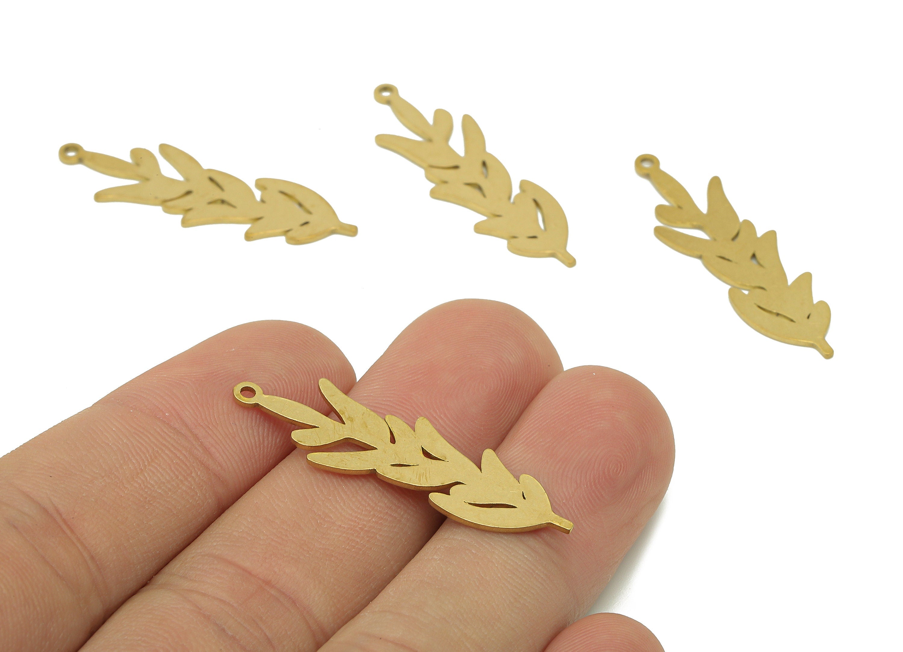 Brass Flower Earring Charms - Raw Brass Leaves Earring - Leaf Pendant With Loop - Botanical Charm For Necklace - 35.9x10.7x0.7mm - PPA6346 - DOMEDBAZAAR
