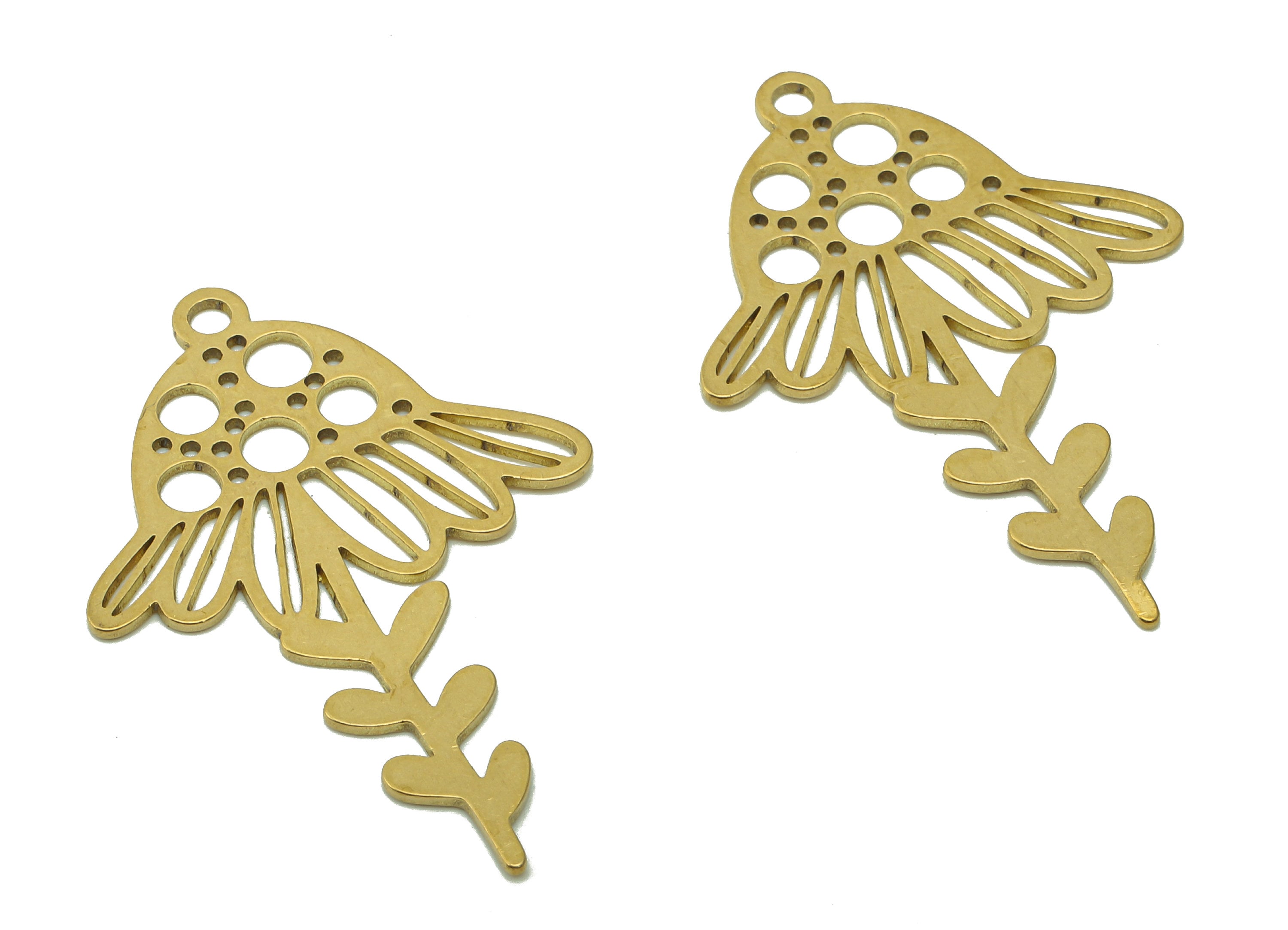 Brass Flower Charms - Raw Brass Cutout Earring - Botanical Pendant With Loop - Leaf Charm For Necklace - 37.8x25.6x0.7mm - PPA5790 - DOMEDBAZAAR