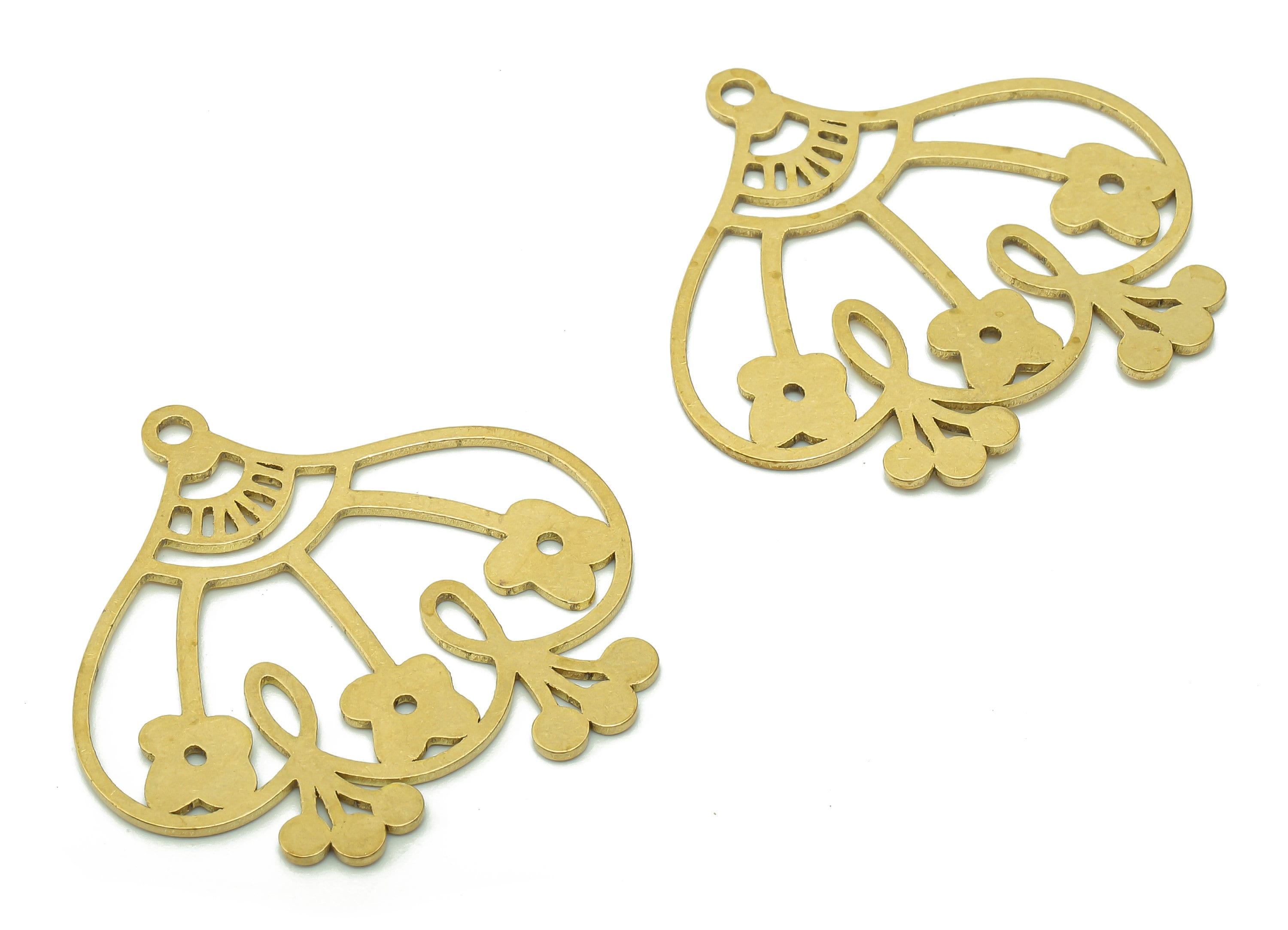 Brass Flower Earring Charms - Raw Brass Hollow Earring - Pendant With Loop - Botanical Charm For Necklace - 34.8x33.8x0.9mm - PPA5791 - DOMEDBAZAAR