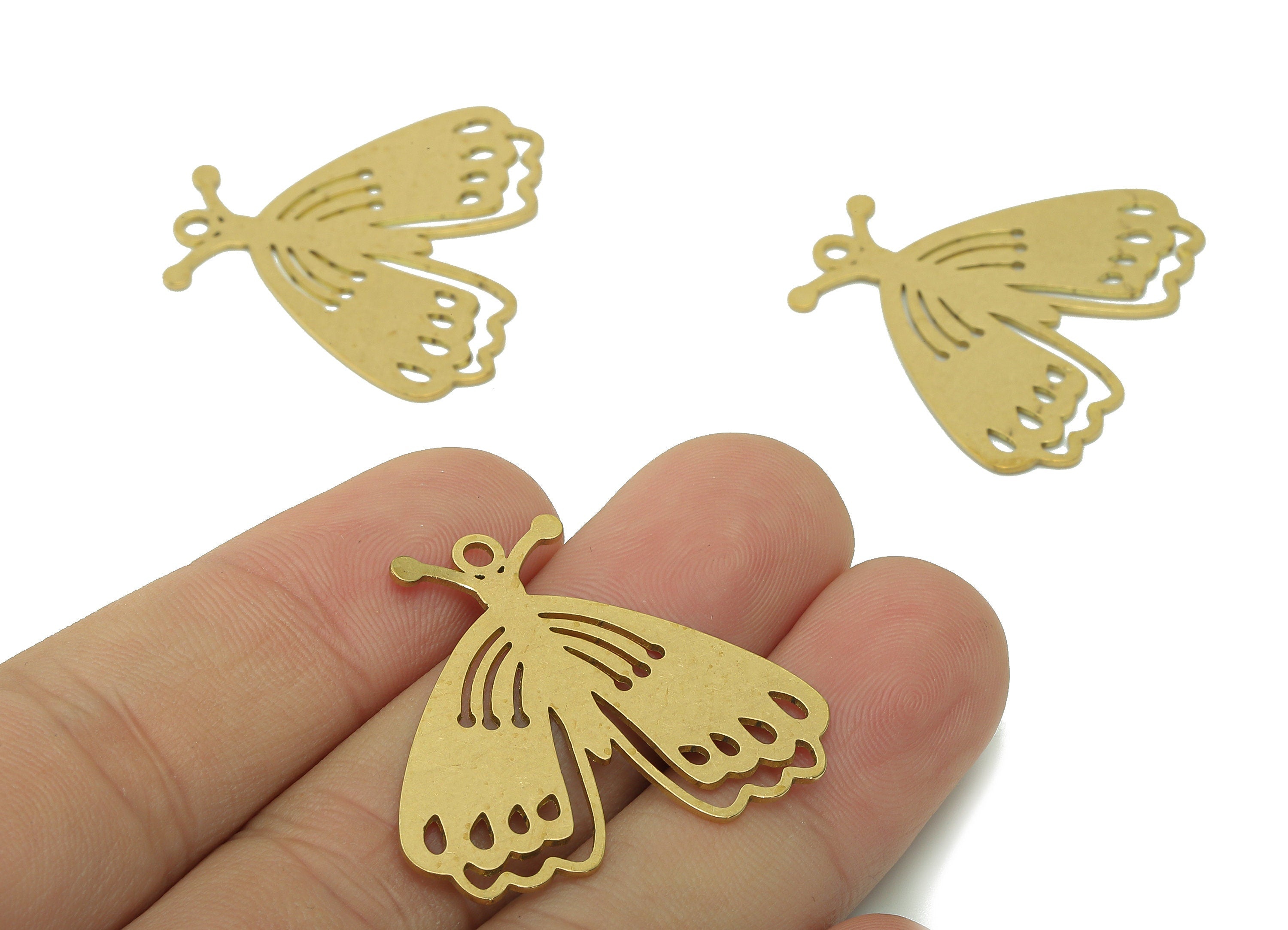 Brass Moth Earring Charm - Raw Brass Cutout Earring - Moth Pendant With Loop - Insect Charm For Necklace - 33.8x29.2x0.6mm - PPA5828 - DOMEDBAZAAR