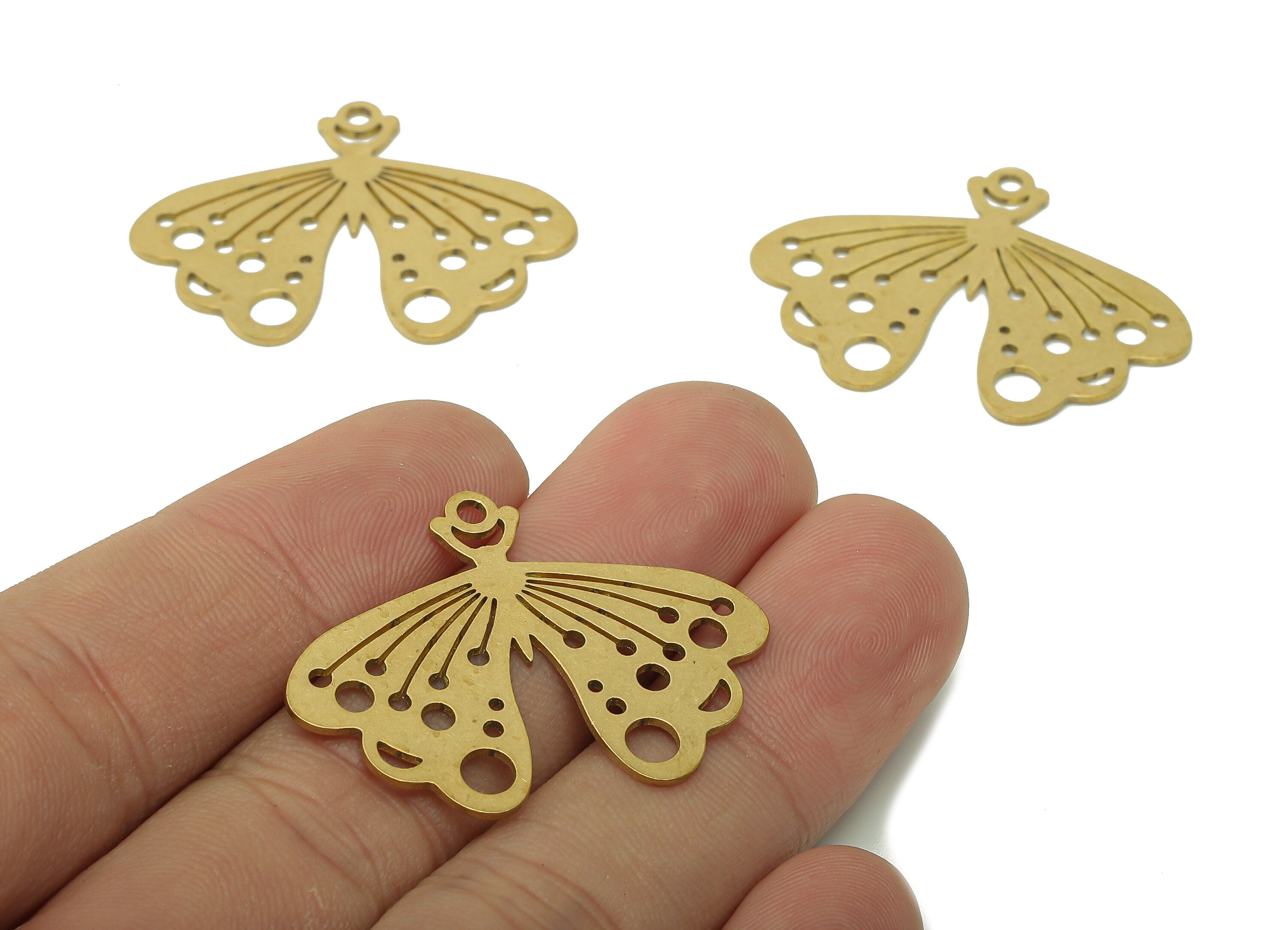 Brass Moth Earring Charm - Raw Brass Cutout Earring - Butterfly Pendant With Loop - Insect Charm For Necklace - 35.7x27.5x0.8mm - PPA5830 - DOMEDBAZAAR