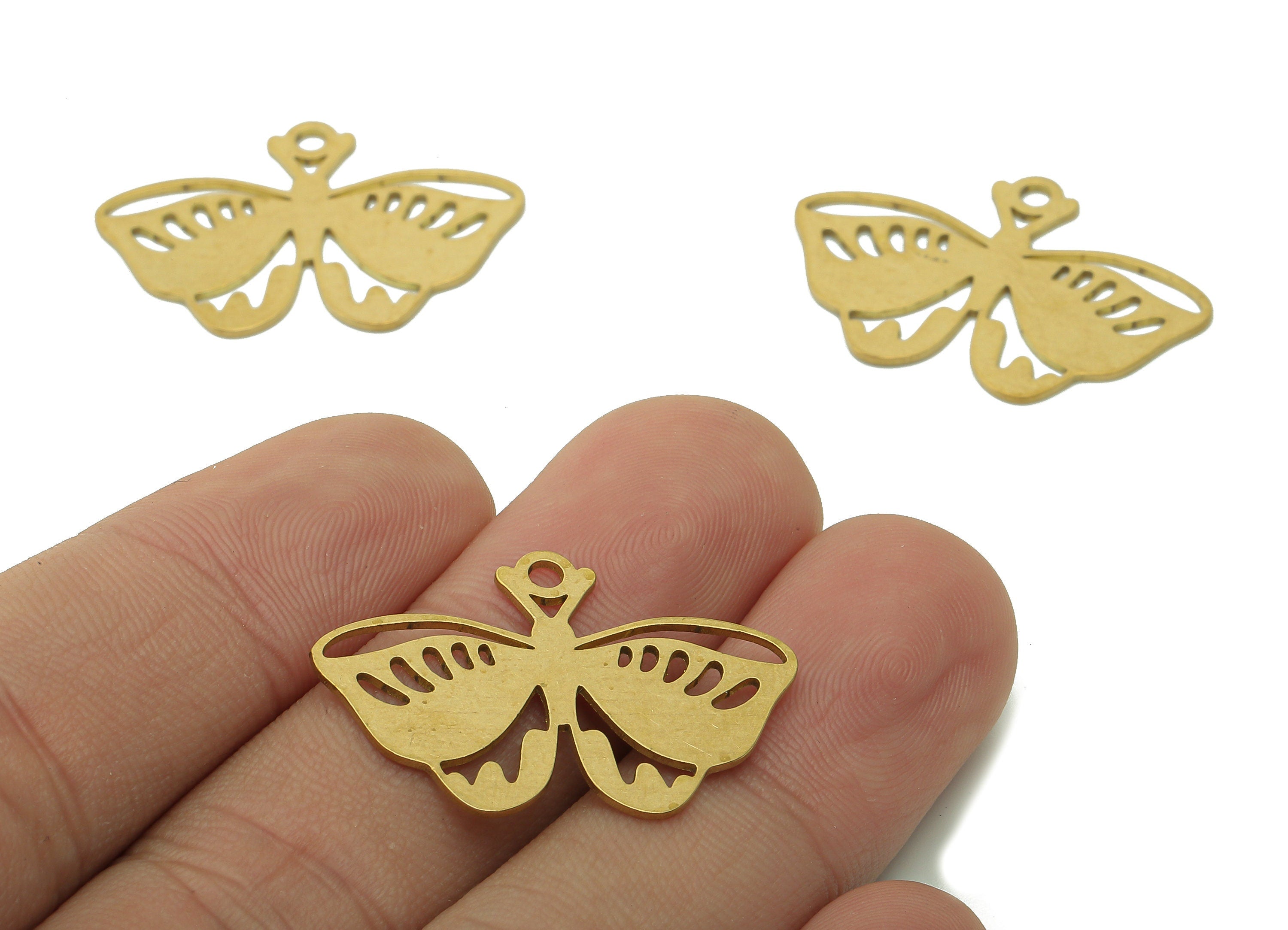 Brass Moth Earring Charm - Raw Brass Cutout Earring - Butterfly Pendant With Loop - Insect Charm For Necklace - 29.8x10.4x0.7mm - PPA5845 - DOMEDBAZAAR