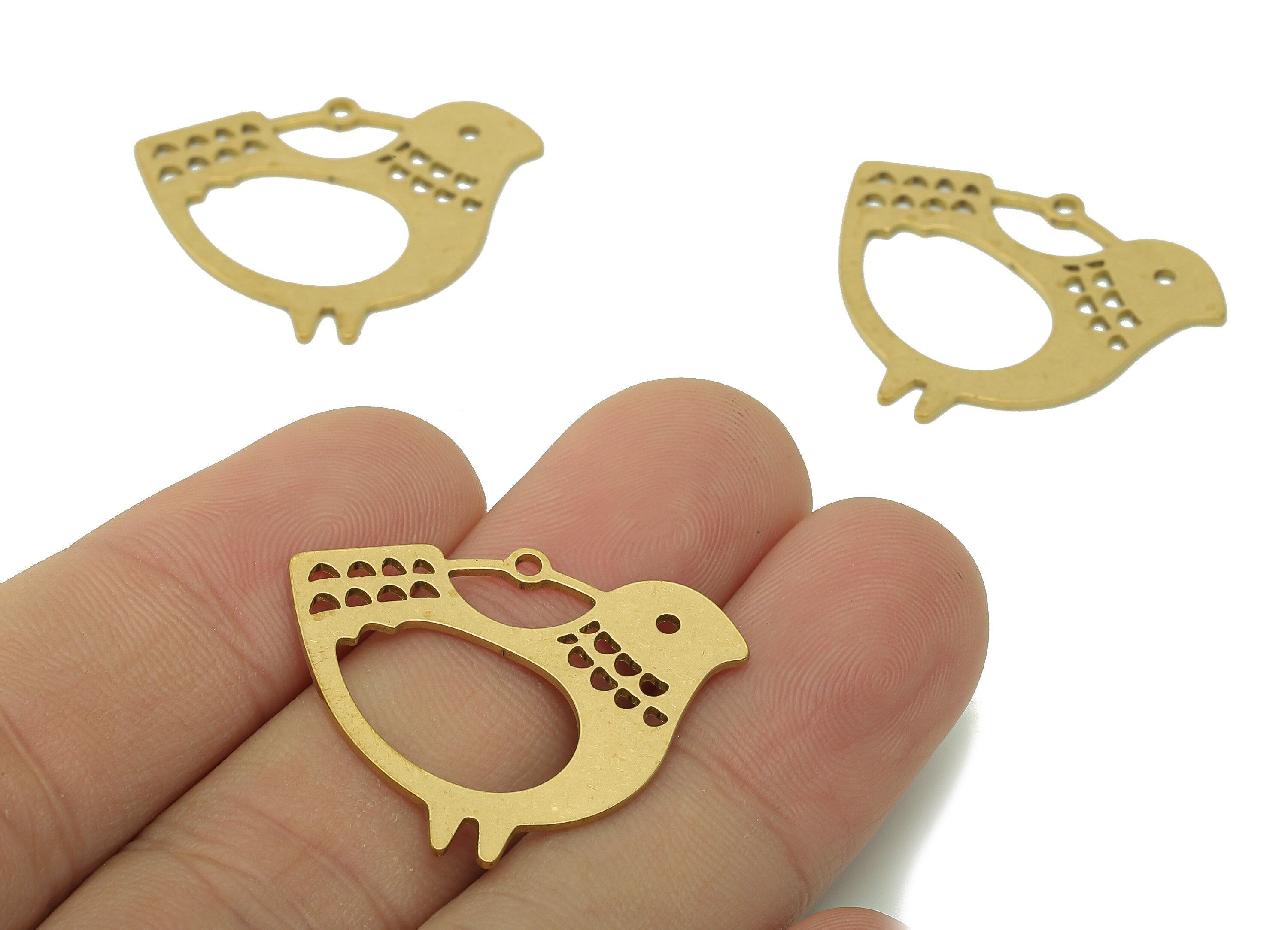 Brass Bird Earring Charm - Raw Brass Bird Earrings - Bird Pendant With Loop - Chick Hollow Charms For Necklace - 29.6x24.3x0.8mm - PPA5867 - DOMEDBAZAAR