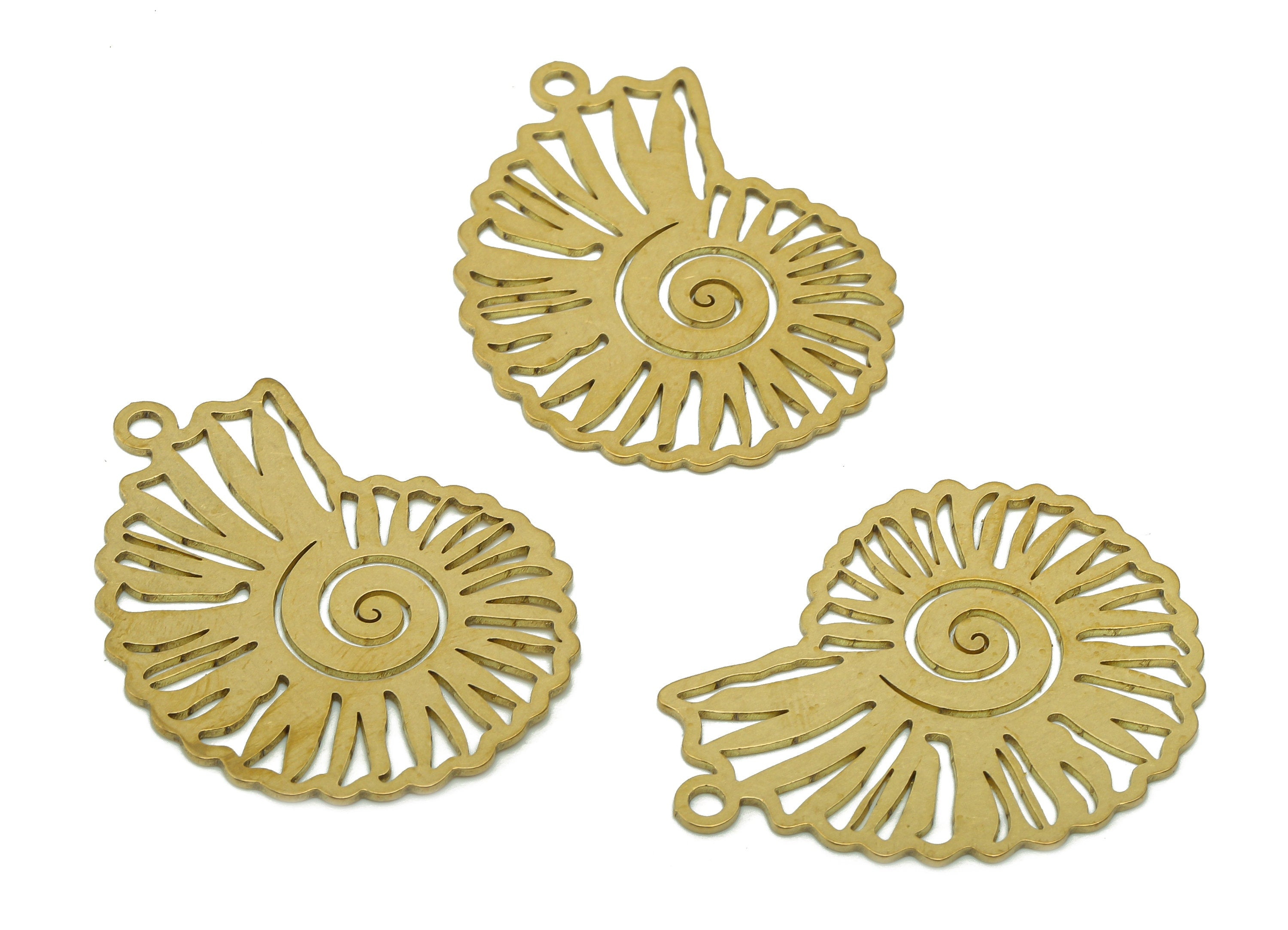 Brass Geometric Spiral Earring Charm - Raw Brass Swirl Earring - Snail Pendant With Loop - Ocean Charm For Necklace -35.9x27.4x0.7mm-PPA5878 - DOMEDBAZAAR