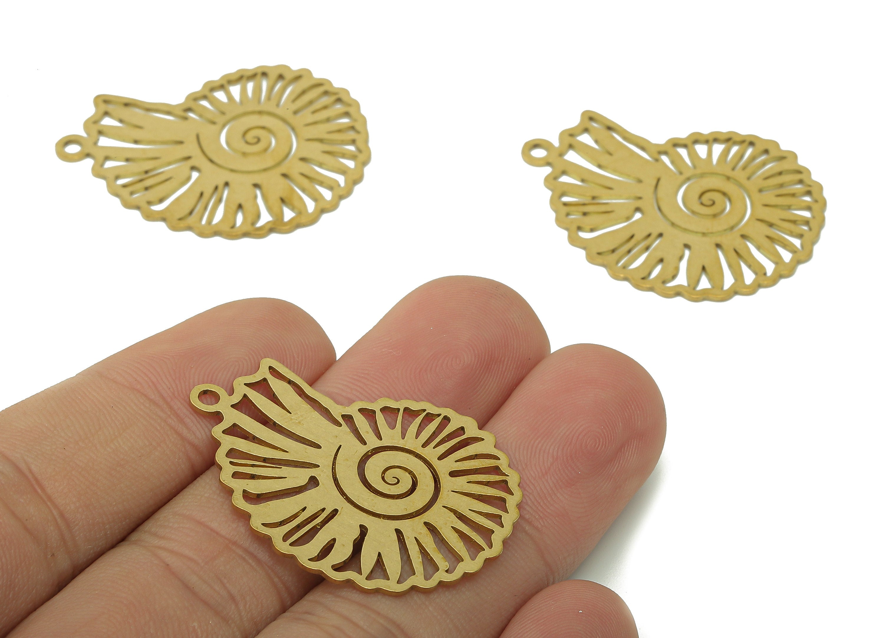 Brass Geometric Spiral Earring Charm - Raw Brass Swirl Earring - Snail Pendant With Loop - Ocean Charm For Necklace -35.9x27.4x0.7mm-PPA5878 - DOMEDBAZAAR