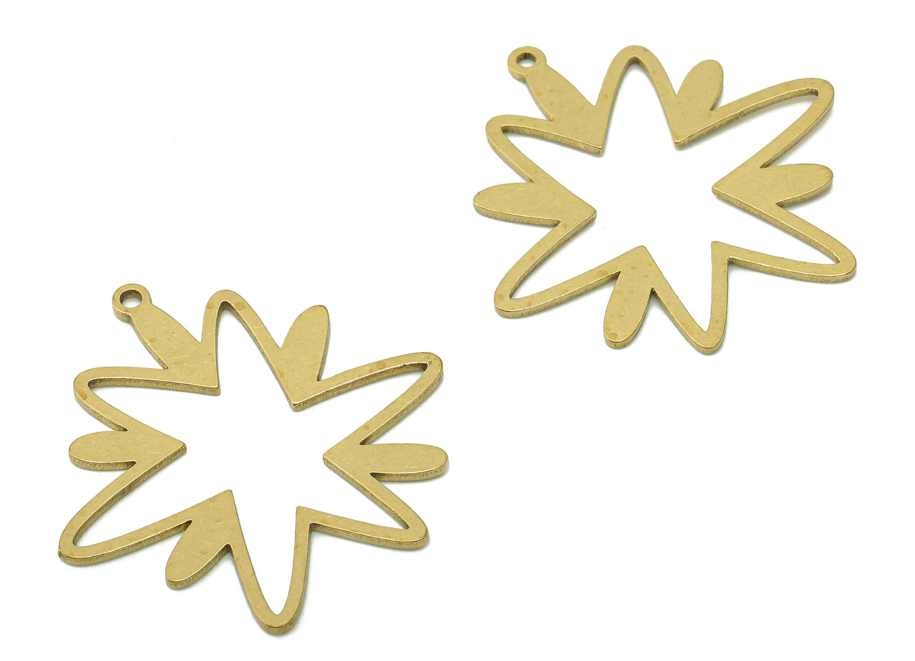 Brass Flower Ring Charms - Raw Brass Irregular Cutout Earring - Botanical Pendant With Loop - For Necklace - 31.2x30.7x0.9mm - PPA5921 - DOMEDBAZAAR