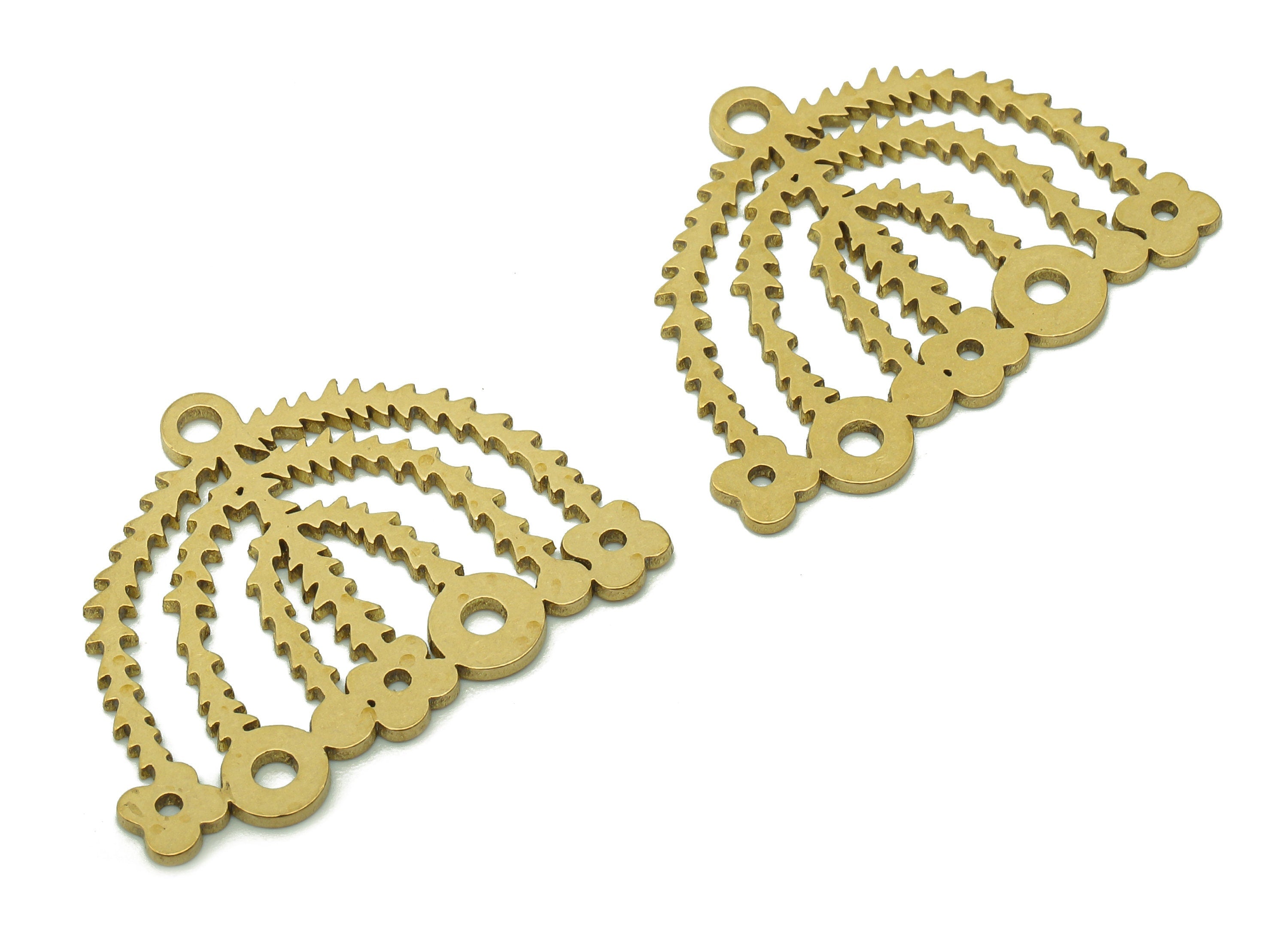 Brass Rainbow Flower Charms - Raw Brass Semicircle Botanical Earring - Climbing Leaf Pendant With Loop - 29.7x22.9x0.9mm -PPA5989 - DOMEDBAZAAR