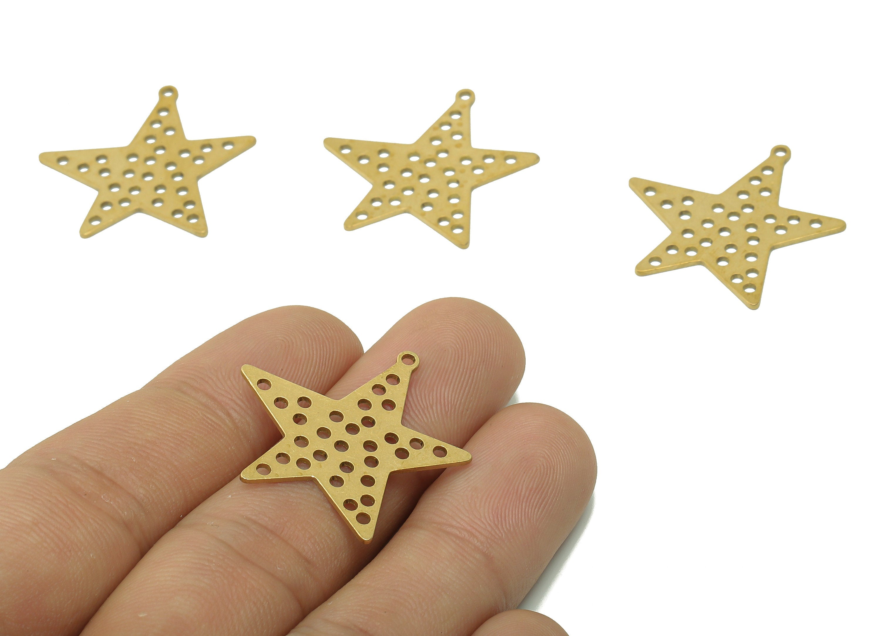Brass Five-pointed Star Earring Charm - Raw Brass Round Cutout Earring - Star Pendant With Loop - For Necklace - 29.7x28.5x0.7mm - PPA6015 - DOMEDBAZAAR