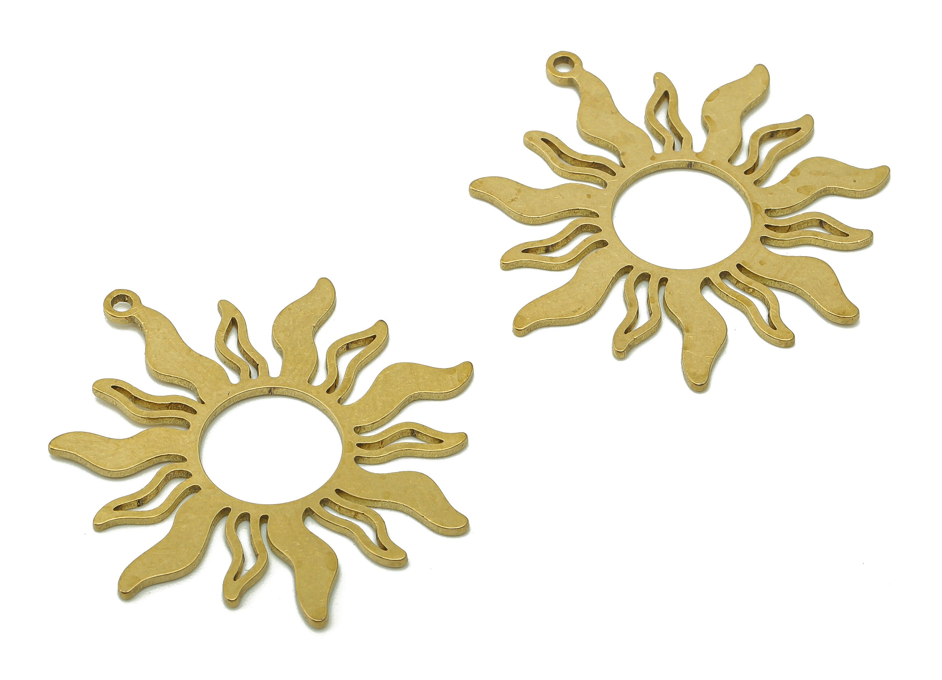 Brass Flower Earring Charms - Raw Brass Hollow Earring - Botanical Pendant With Loop - Ring Sun Charm For Necklace - 34.7x32.6x0.8mm-PPA6049 - DOMEDBAZAAR